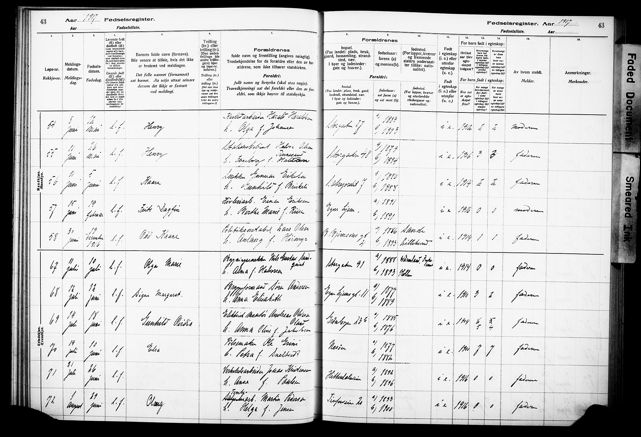 Notodden kirkebøker, AV/SAKO-A-290/J/Ja/L0001: Birth register no. 1, 1916-1924, p. 43