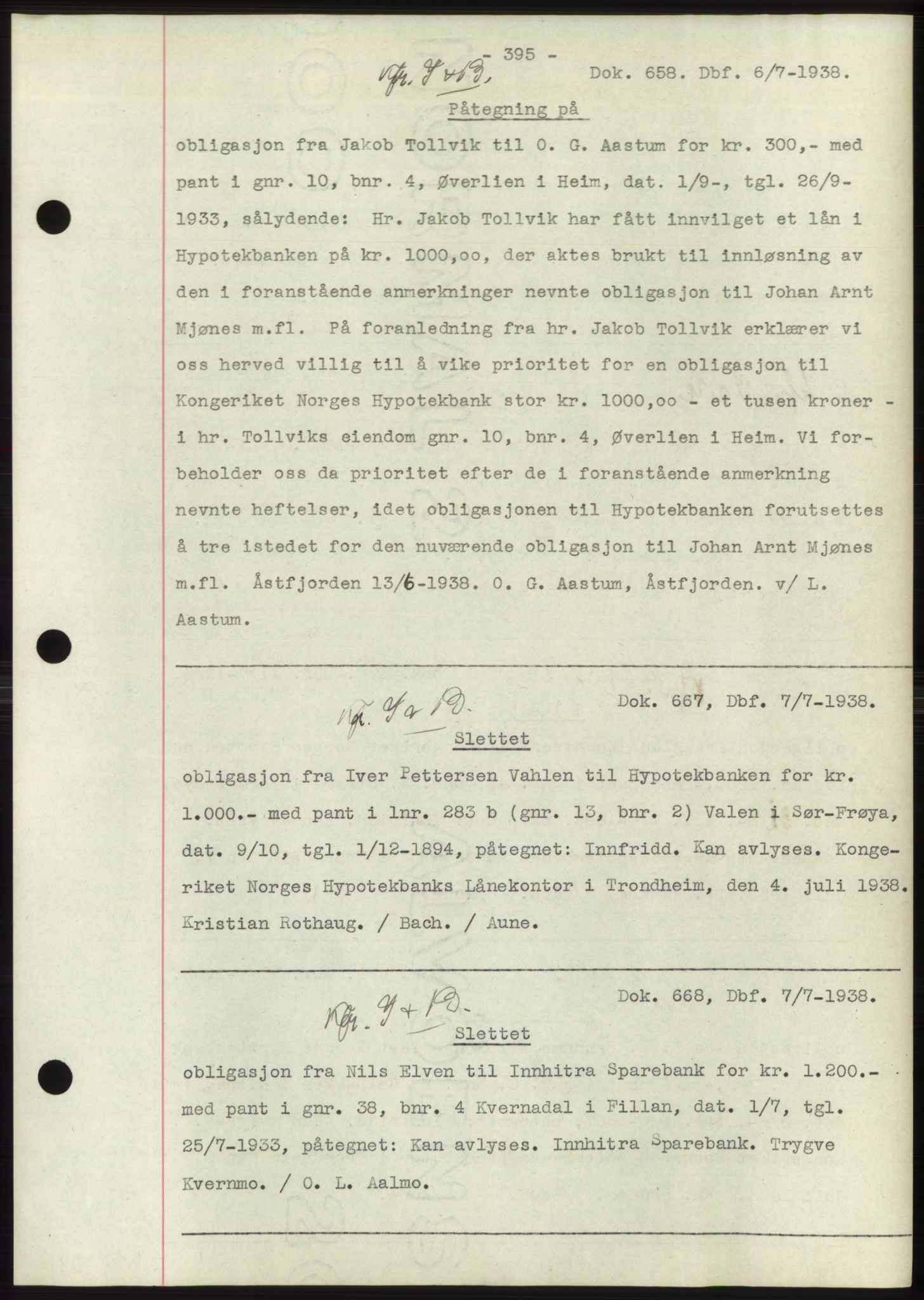 Hitra sorenskriveri, AV/SAT-A-0018/2/2C/2Ca: Mortgage book no. C1, 1936-1945, Diary no: : 658/1938