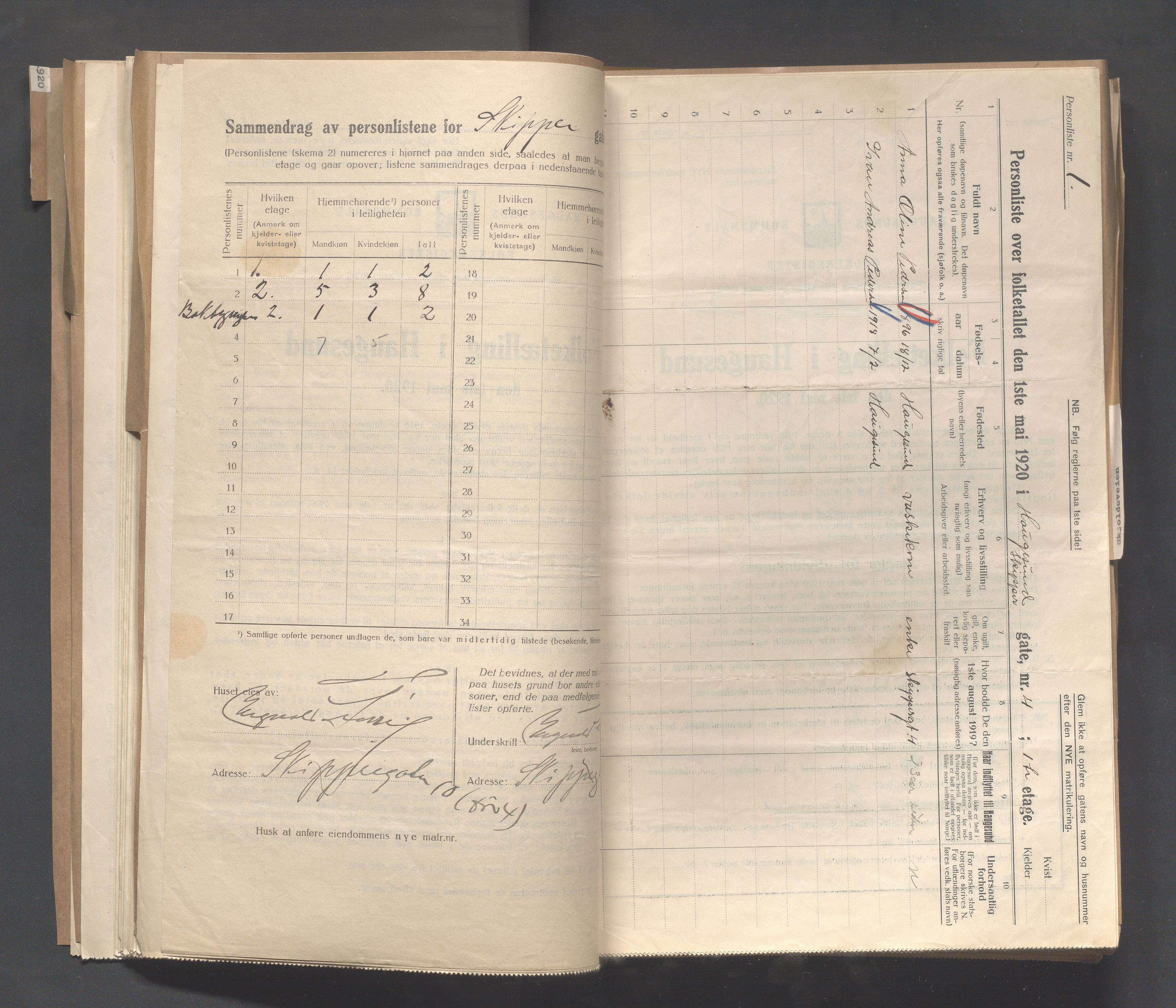 IKAR, Local census 1.5.1920 for Haugesund, 1920, p. 3762