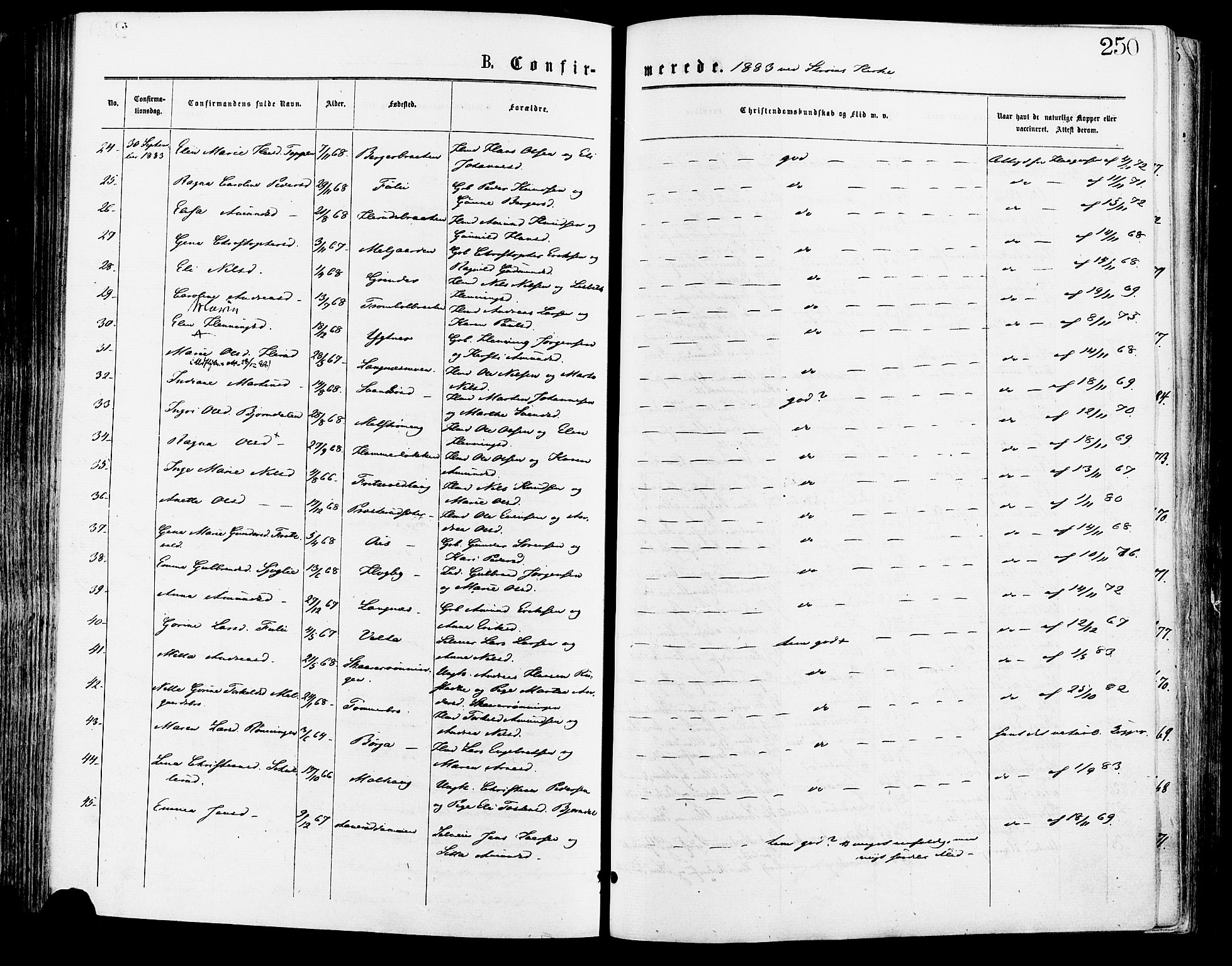 Sør-Odal prestekontor, SAH/PREST-030/H/Ha/Haa/L0005: Parish register (official) no. 5, 1876-1885, p. 250