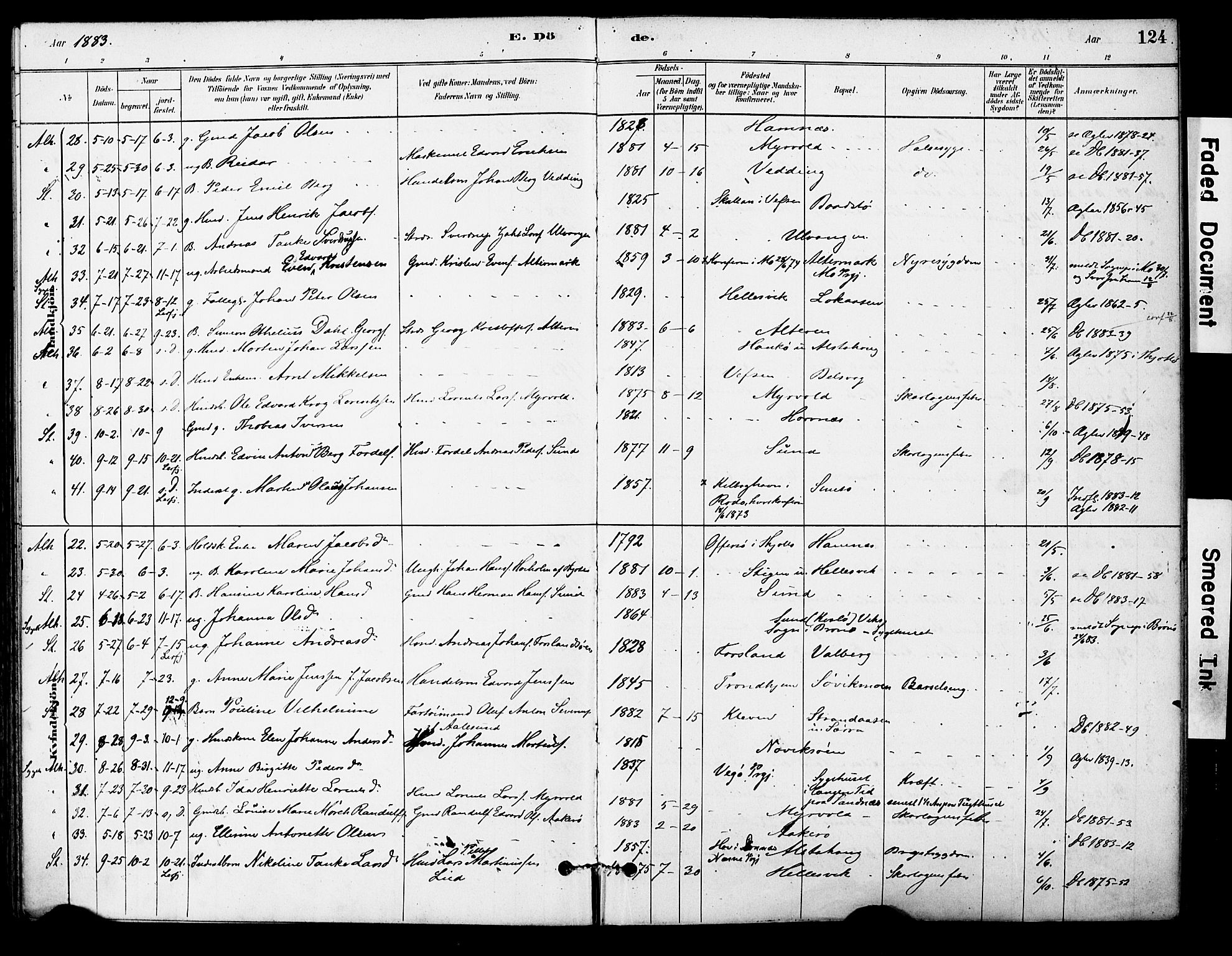 Ministerialprotokoller, klokkerbøker og fødselsregistre - Nordland, AV/SAT-A-1459/830/L0450: Parish register (official) no. 830A14, 1879-1896, p. 124