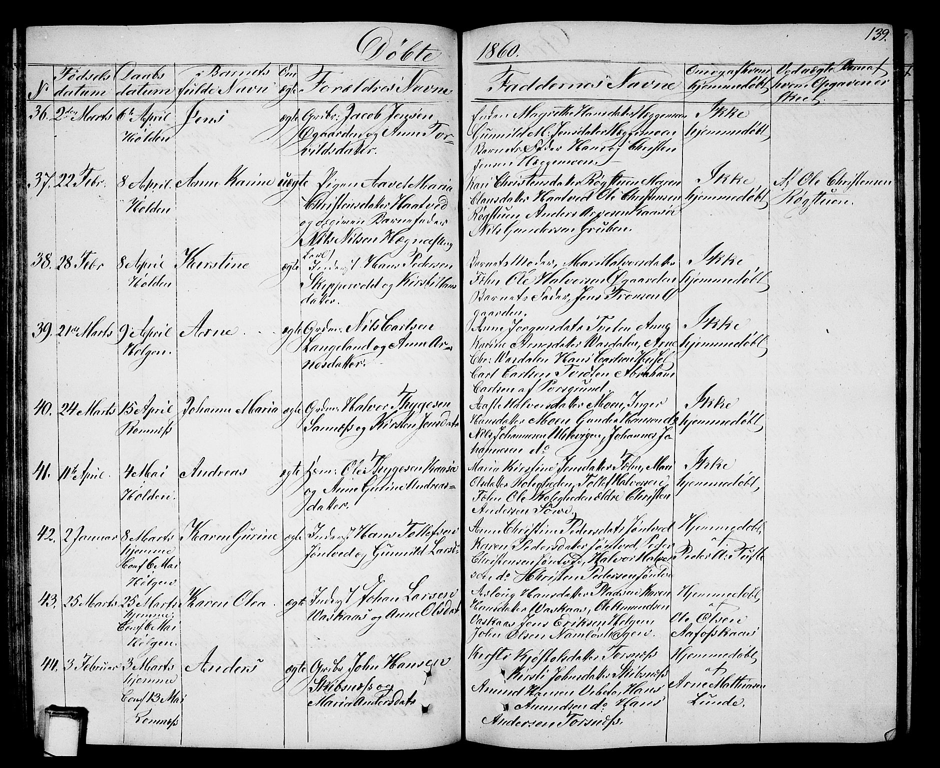 Holla kirkebøker, SAKO/A-272/G/Ga/L0003: Parish register (copy) no. I 3, 1849-1866, p. 139