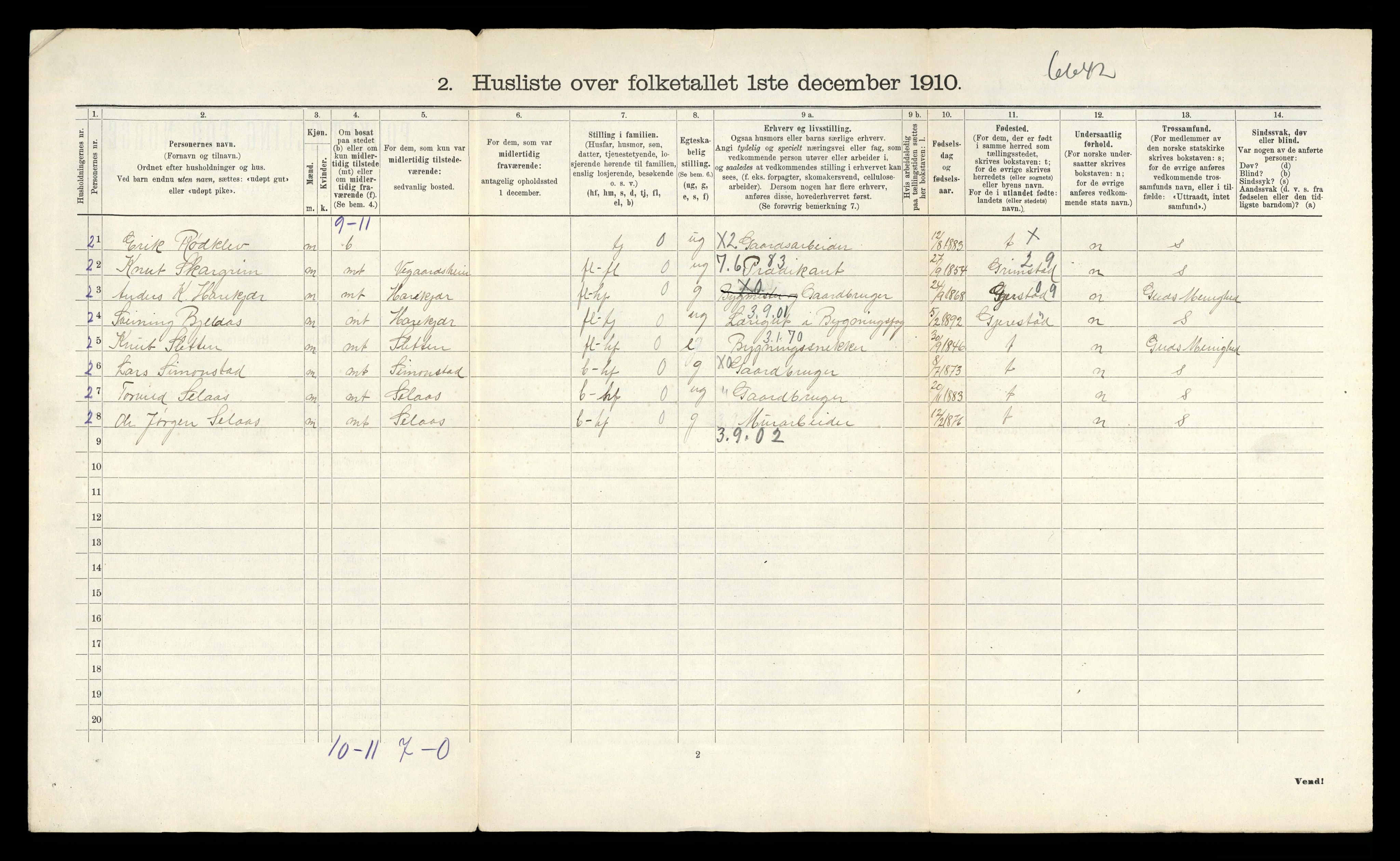 RA, 1910 census for Vegårshei, 1910, p. 49