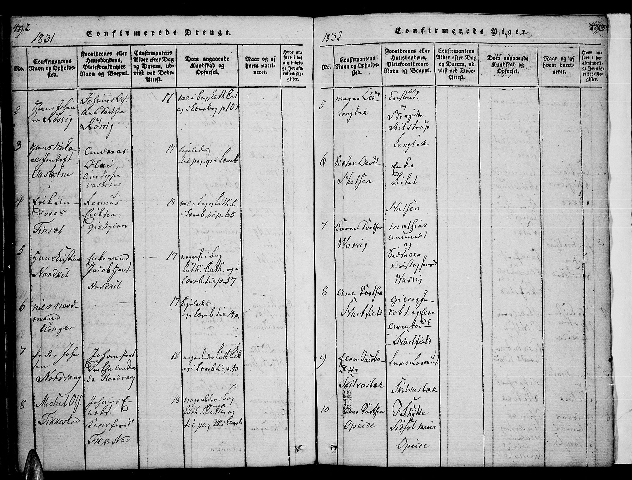 Ministerialprotokoller, klokkerbøker og fødselsregistre - Nordland, SAT/A-1459/859/L0855: Parish register (copy) no. 859C01, 1821-1839, p. 492-493
