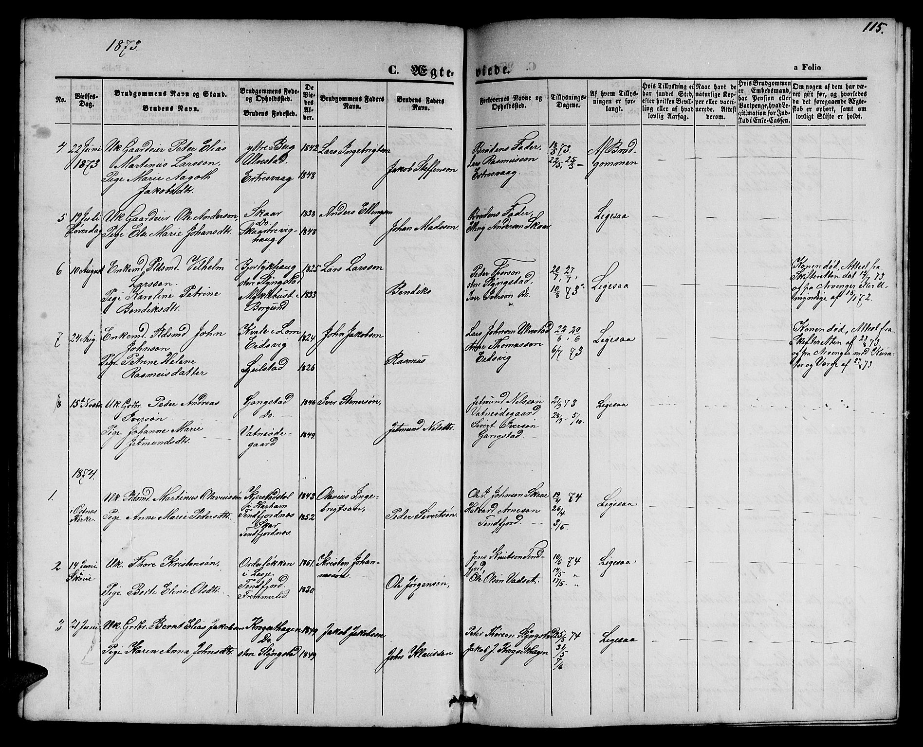 Ministerialprotokoller, klokkerbøker og fødselsregistre - Møre og Romsdal, AV/SAT-A-1454/525/L0375: Parish register (copy) no. 525C01, 1865-1879, p. 115