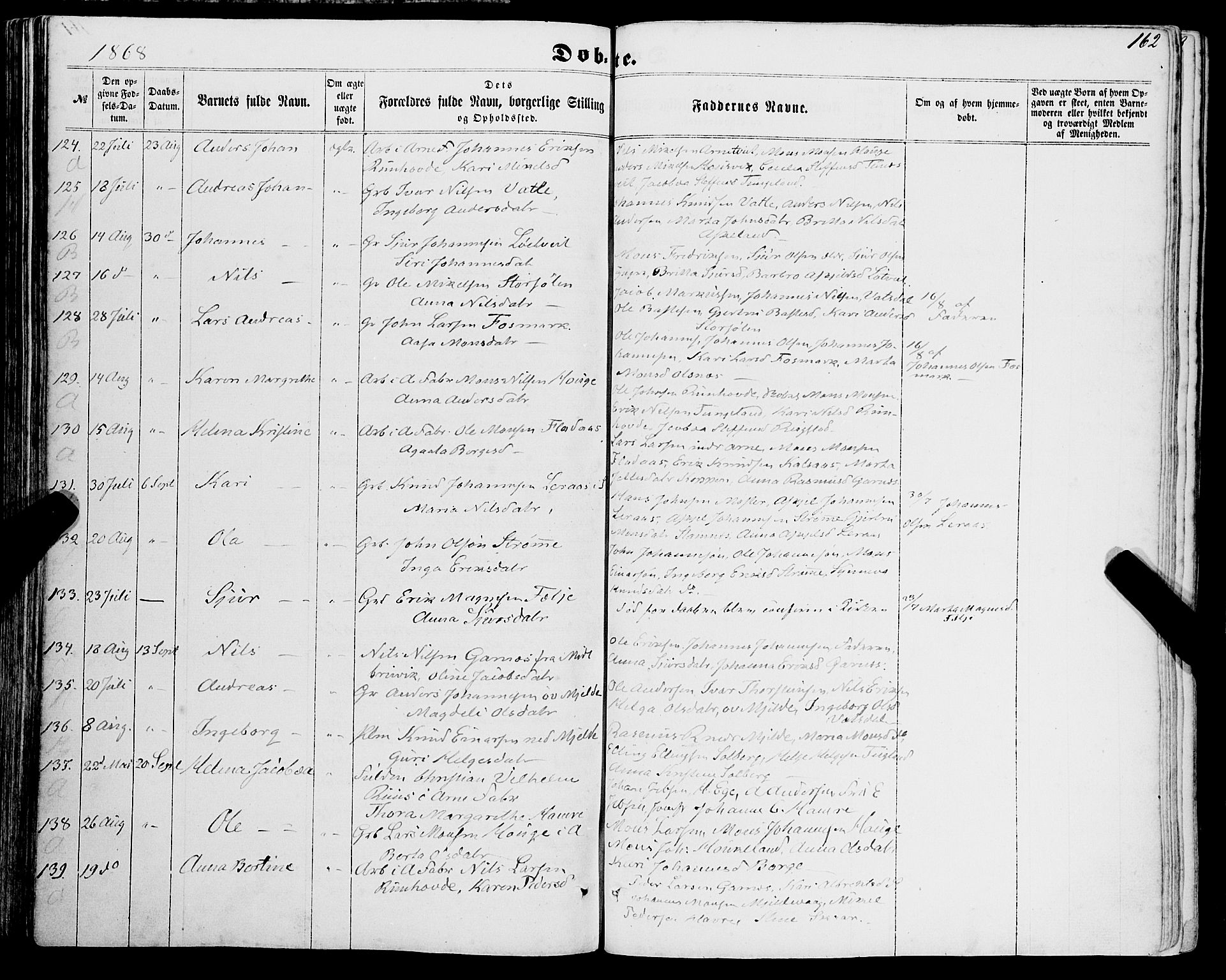 Haus sokneprestembete, AV/SAB-A-75601/H/Haa: Parish register (official) no. A 17, 1858-1870, p. 162