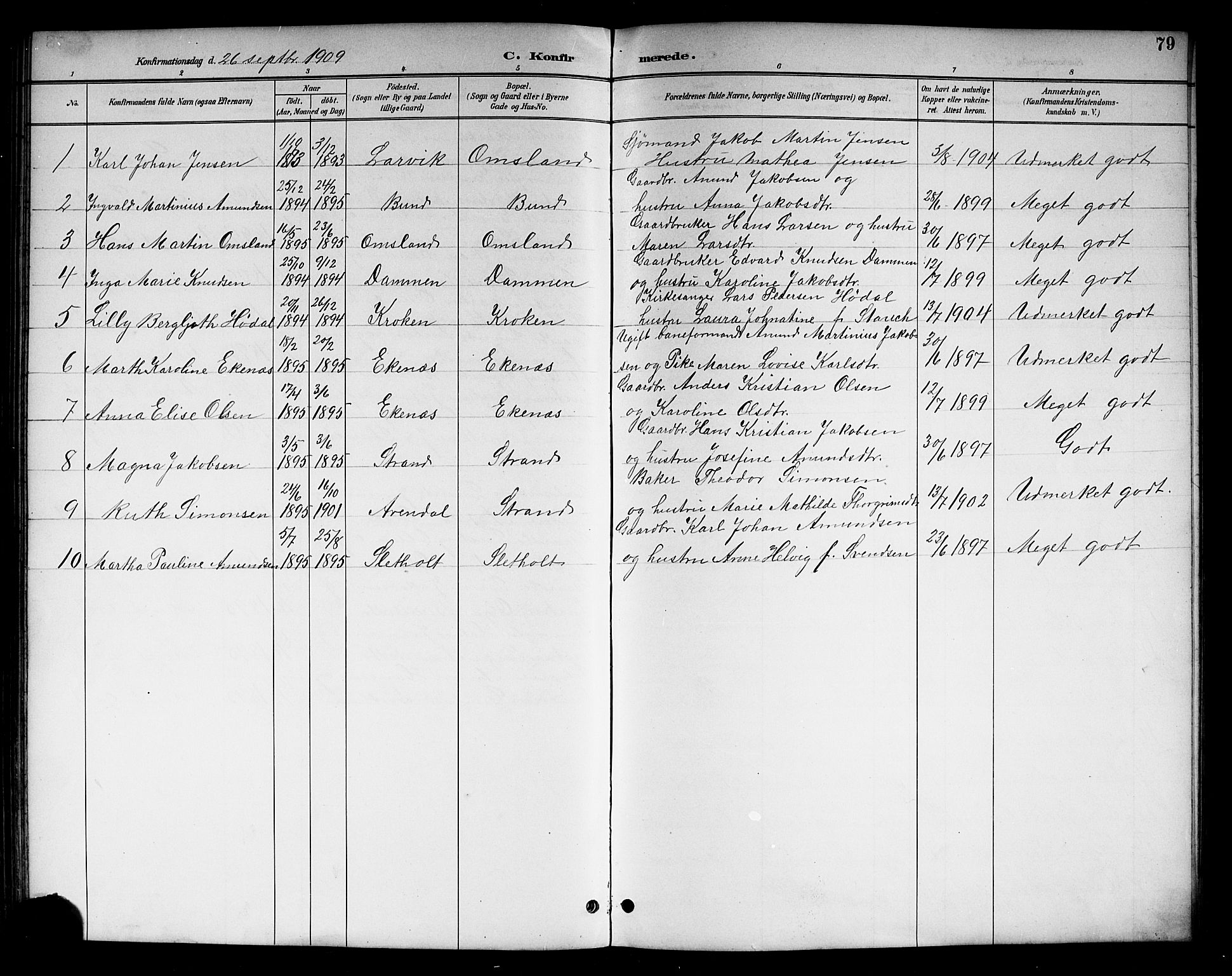 Brunlanes kirkebøker, SAKO/A-342/G/Gc/L0002: Parish register (copy) no. III 2, 1891-1922, p. 79