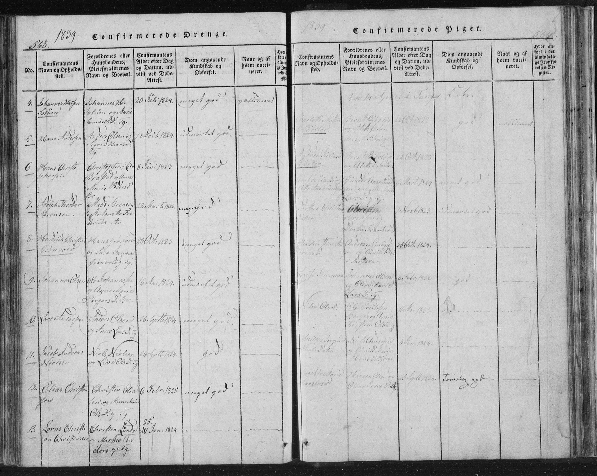 Strømsø kirkebøker, AV/SAKO-A-246/F/Fb/L0004: Parish register (official) no. II 4, 1814-1843, p. 568-569