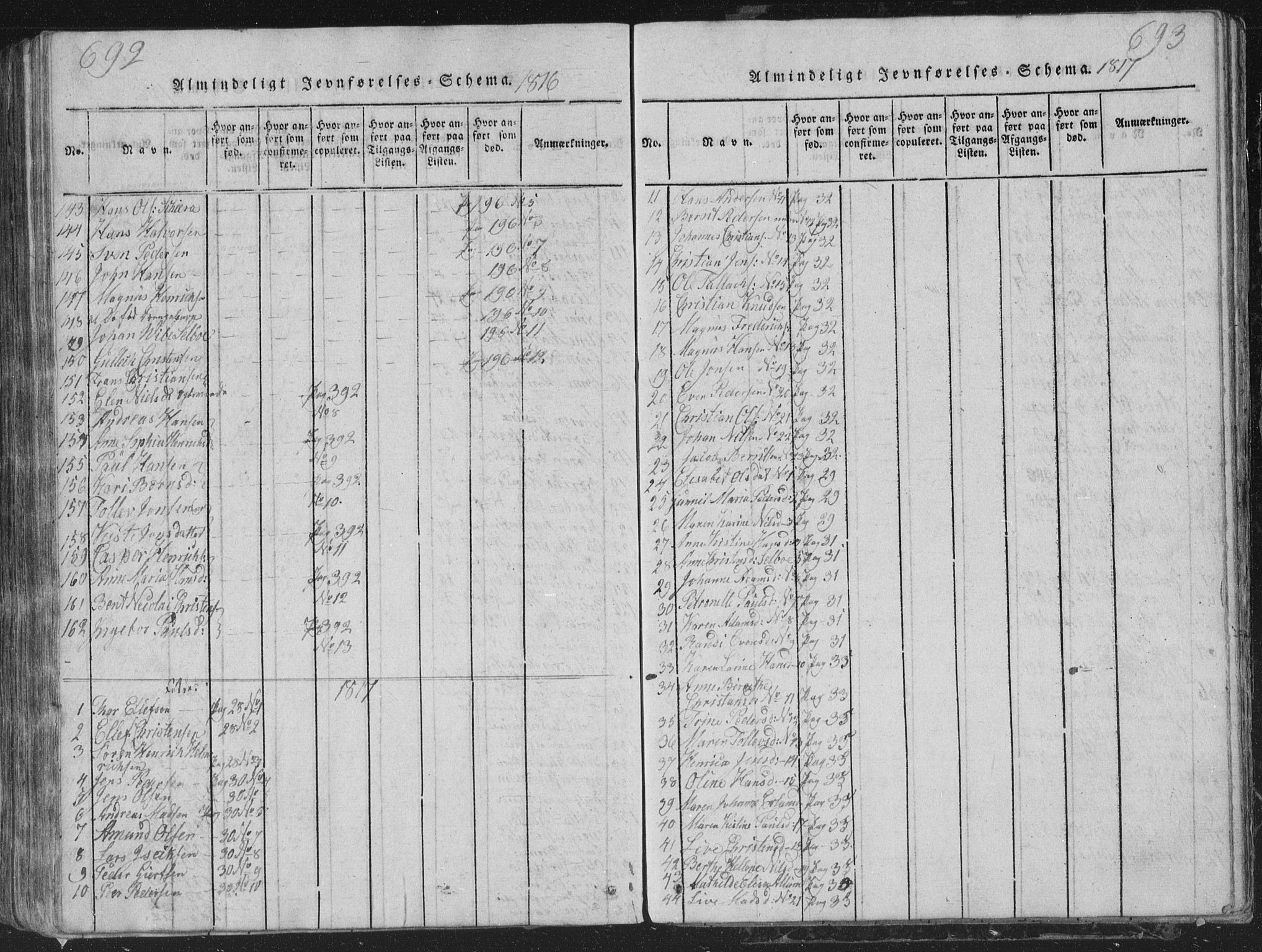 Røyken kirkebøker, SAKO/A-241/G/Ga/L0003: Parish register (copy) no. 3, 1814-1856, p. 692-693