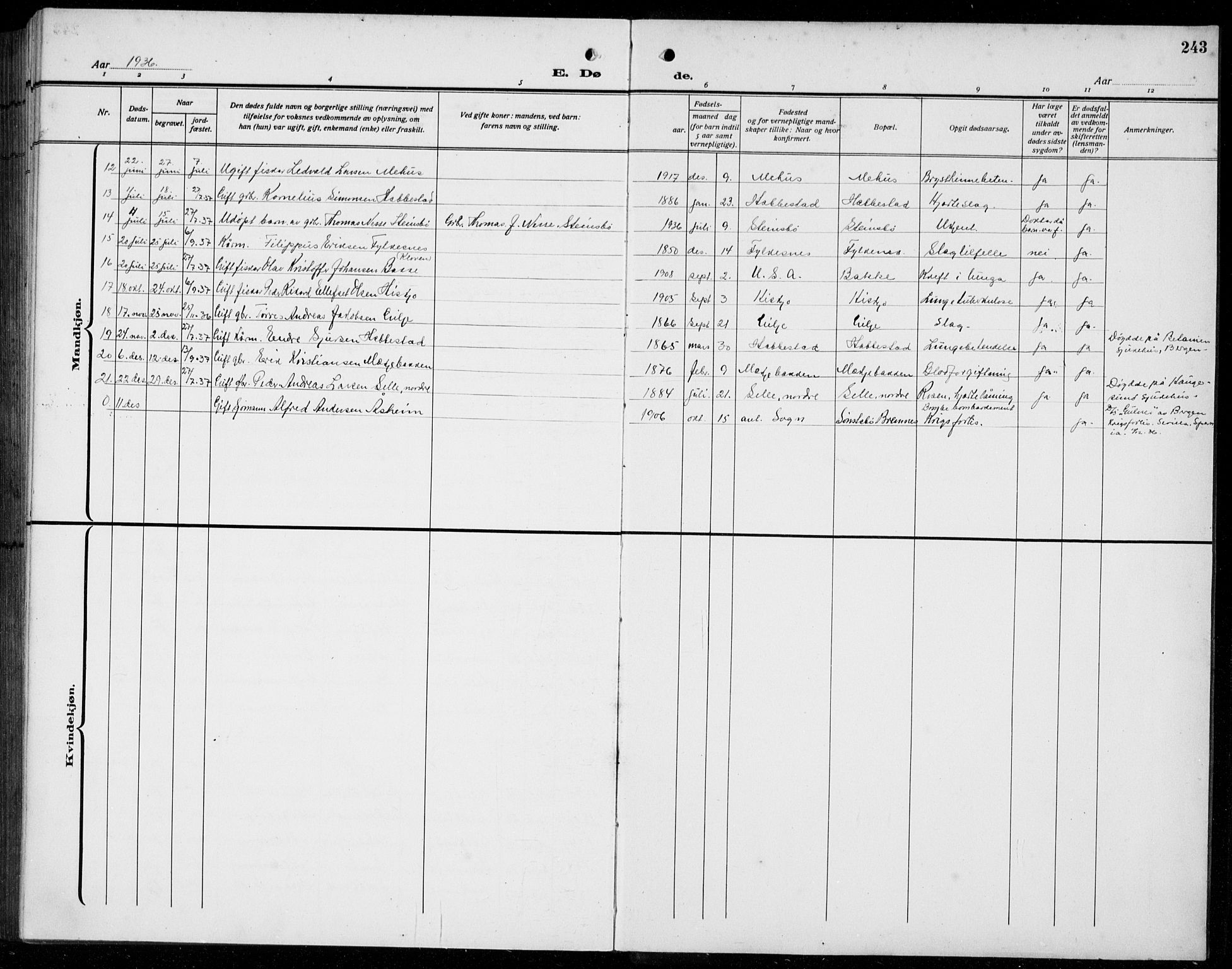 Finnås sokneprestembete, SAB/A-99925/H/Ha/Hab/Habb/L0006: Parish register (copy) no. B 6, 1920-1936, p. 243