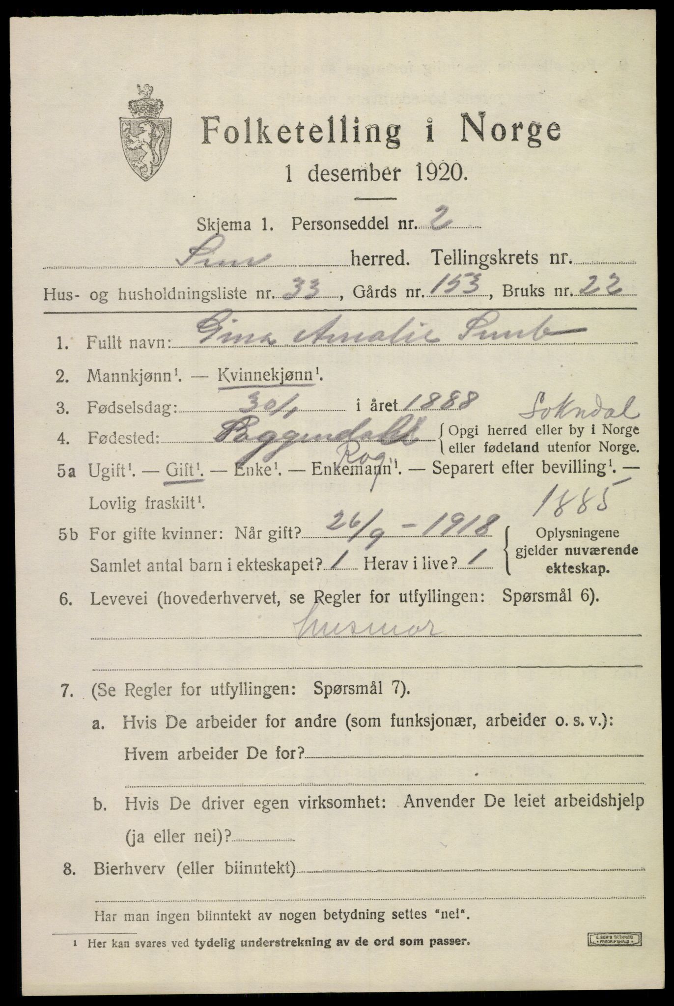 SAKO, 1920 census for Sem, 1920, p. 12933