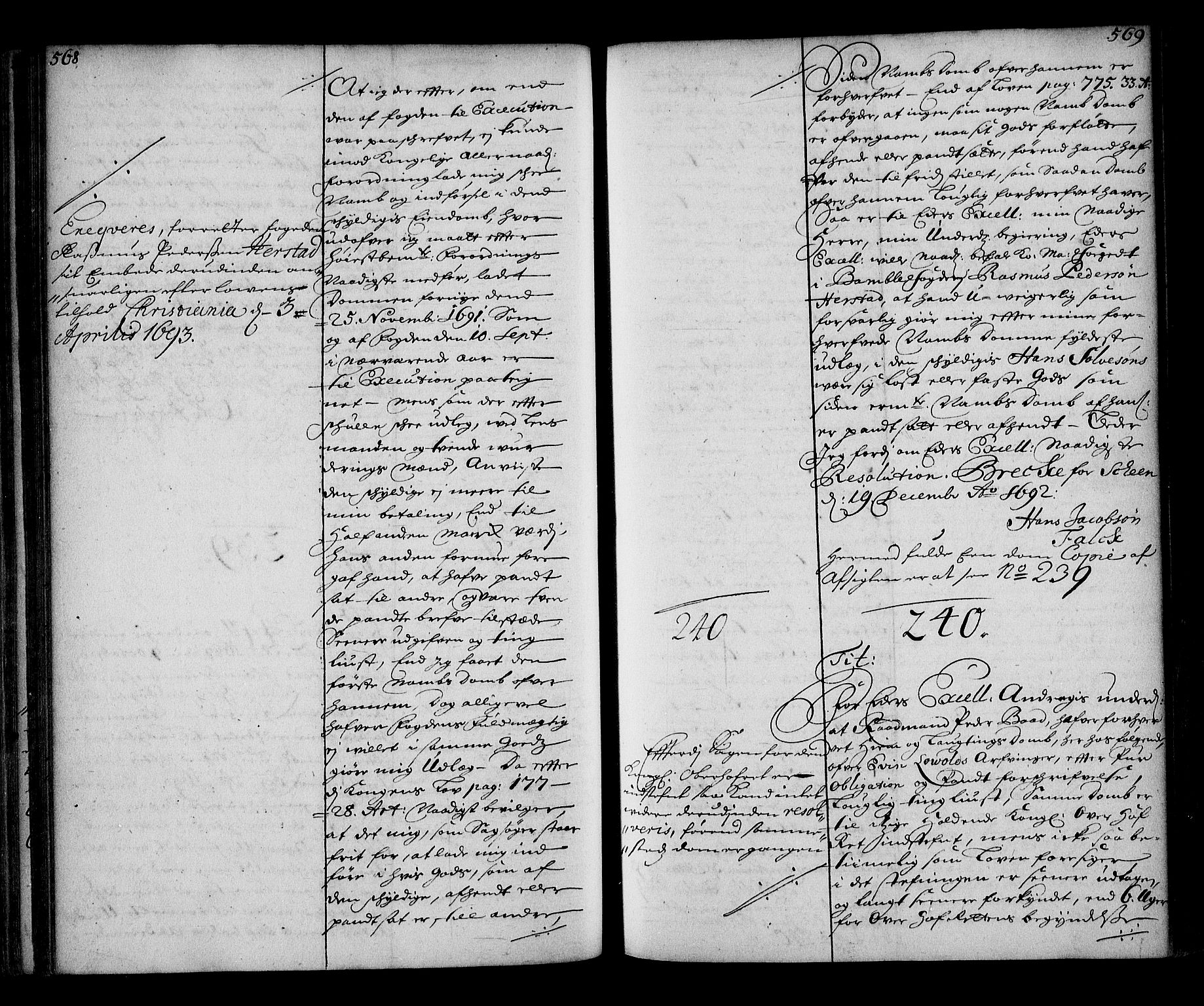 Stattholderembetet 1572-1771, RA/EA-2870/Ae/L0010: Supplikasjons- og resolusjonsprotokoll, 1692-1693, p. 568-569