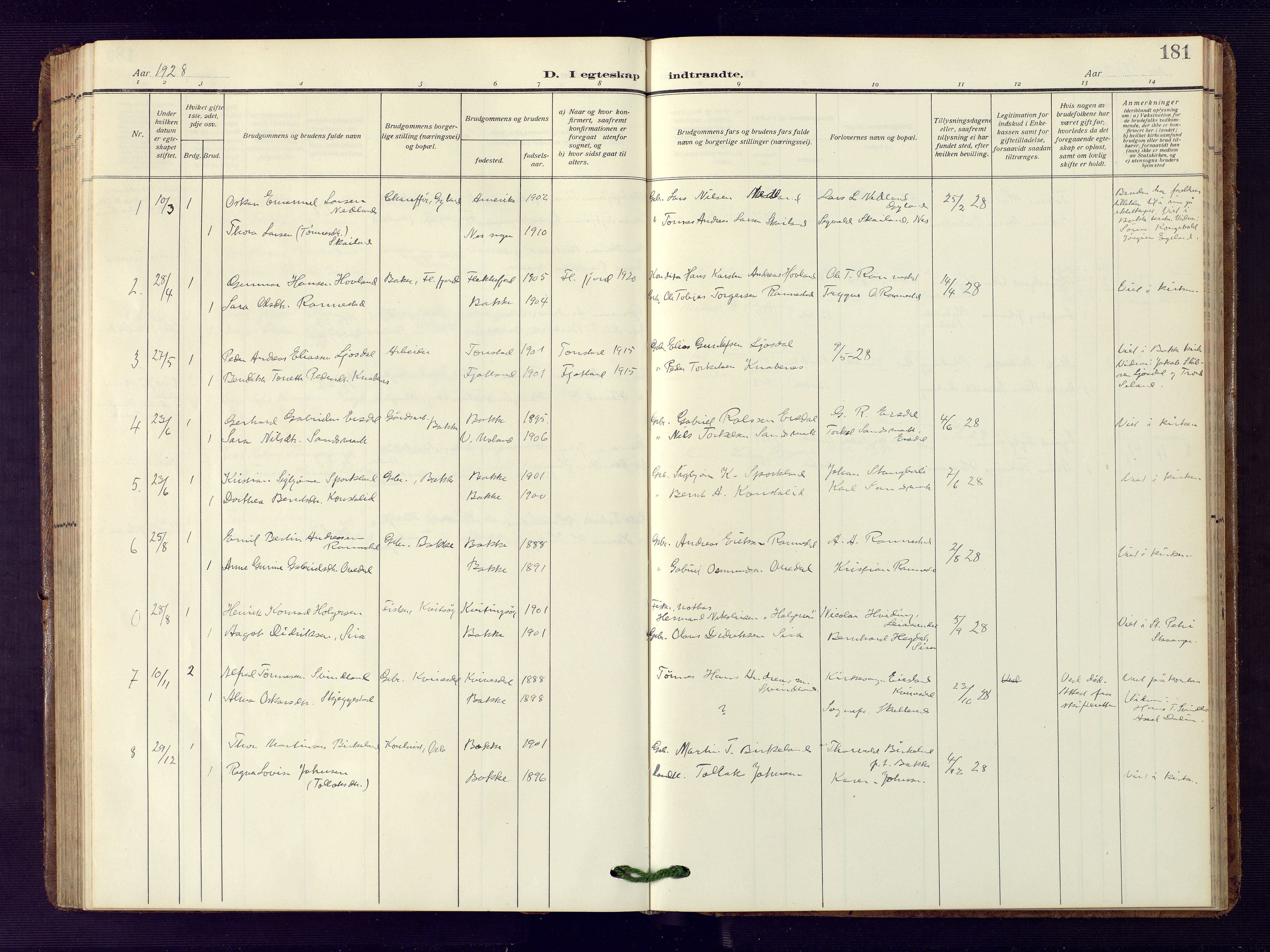 Bakke sokneprestkontor, SAK/1111-0002/F/Fb/Fba/L0004: Parish register (copy) no. B 4, 1911-1946, p. 181