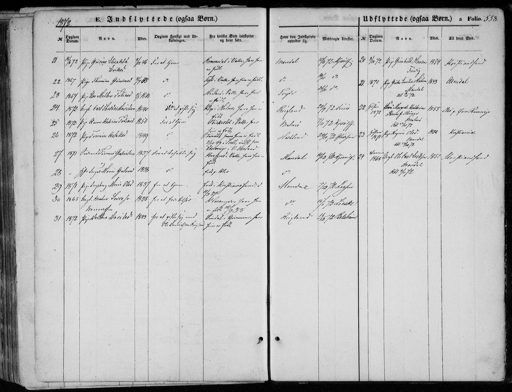 Mandal sokneprestkontor, SAK/1111-0030/F/Fa/Faa/L0014: Parish register (official) no. A 14, 1859-1872, p. 558