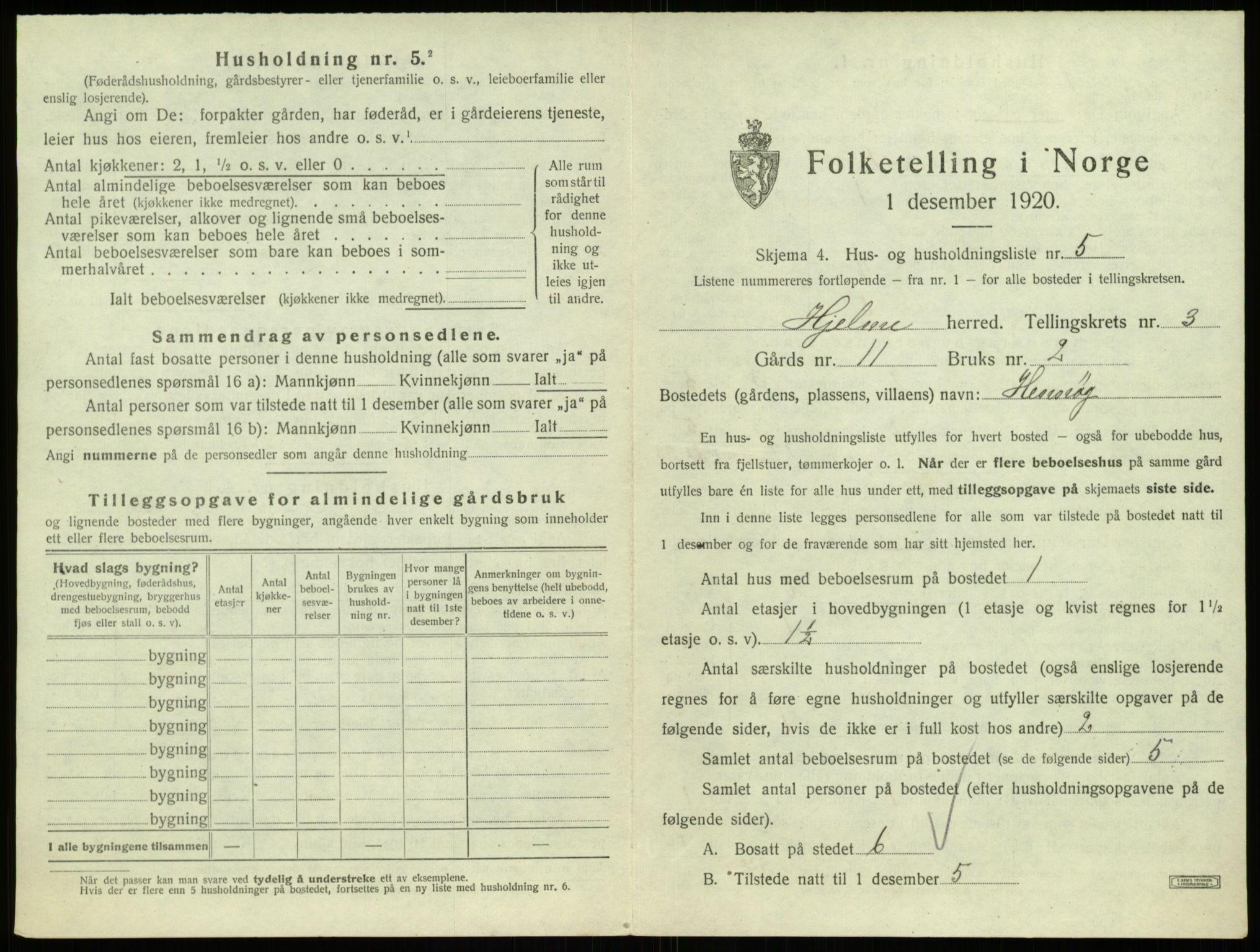 SAB, 1920 census for Hjelme, 1920, p. 273