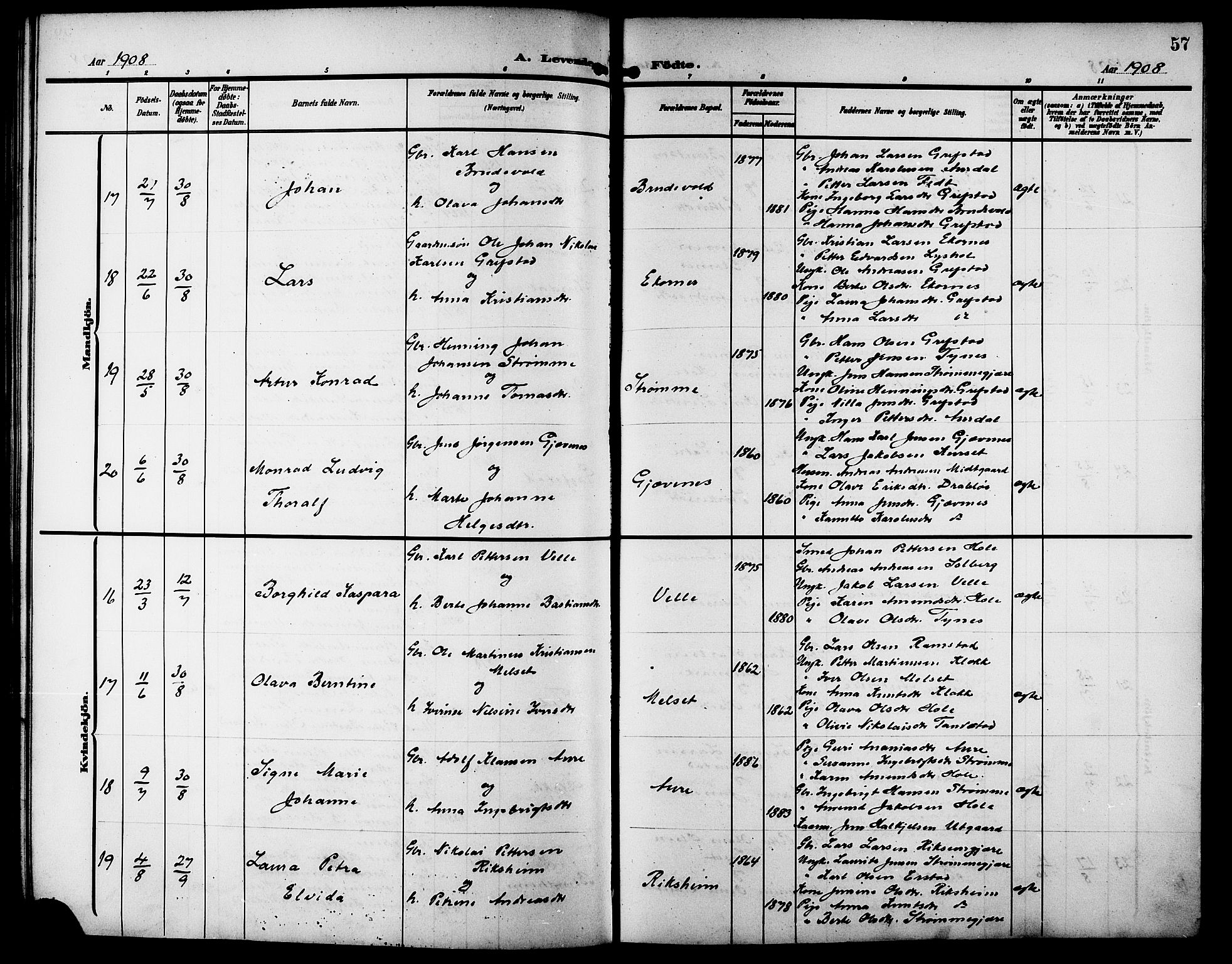Ministerialprotokoller, klokkerbøker og fødselsregistre - Møre og Romsdal, SAT/A-1454/523/L0341: Parish register (copy) no. 523C04, 1903-1916, p. 57