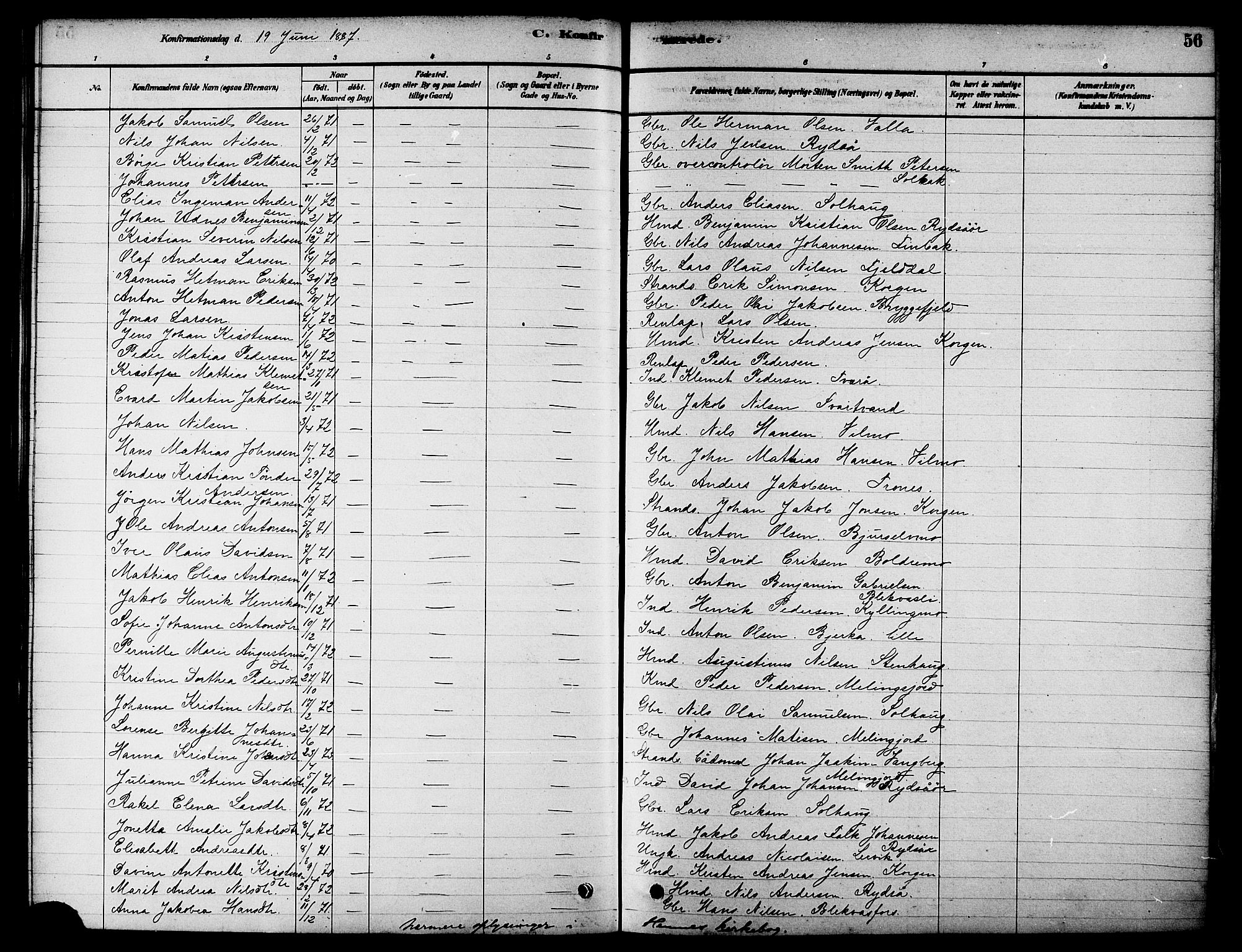 Ministerialprotokoller, klokkerbøker og fødselsregistre - Nordland, AV/SAT-A-1459/826/L0379: Parish register (official) no. 826A02, 1878-1895, p. 56