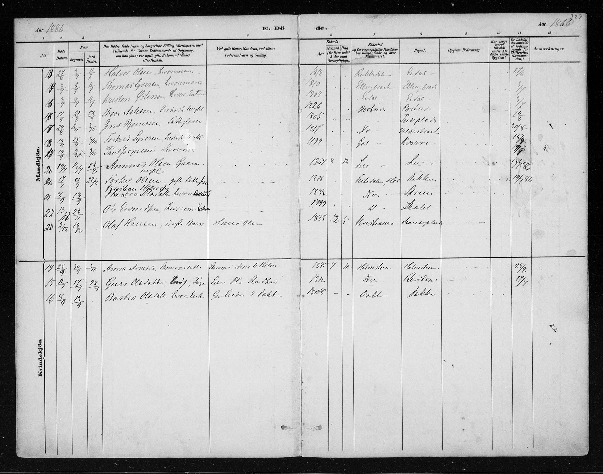 Nes kirkebøker, AV/SAKO-A-236/F/Fa/L0011: Parish register (official) no. 11, 1881-1912, p. 327