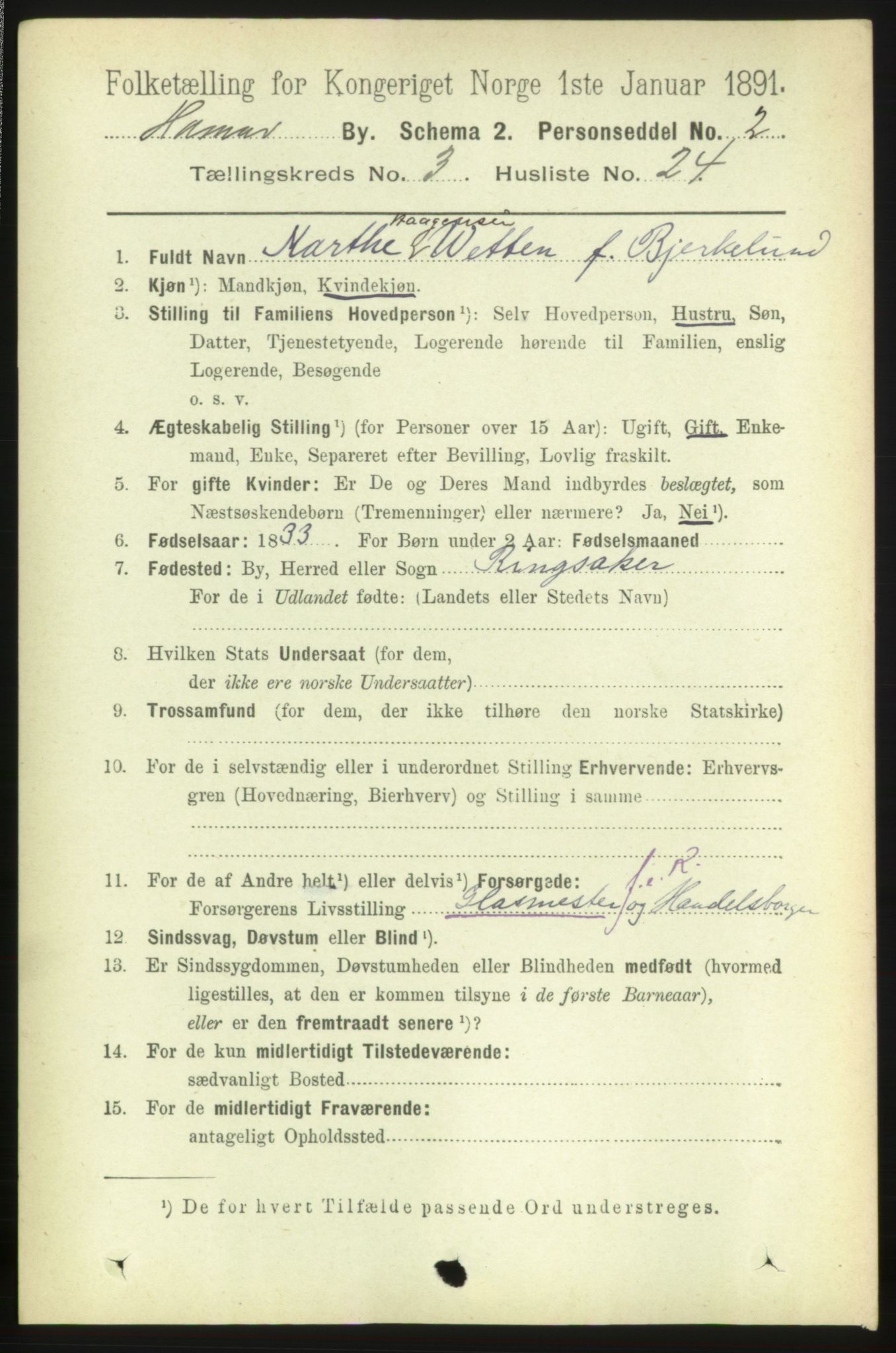 RA, 1891 census for 0401 Hamar, 1891, p. 2234