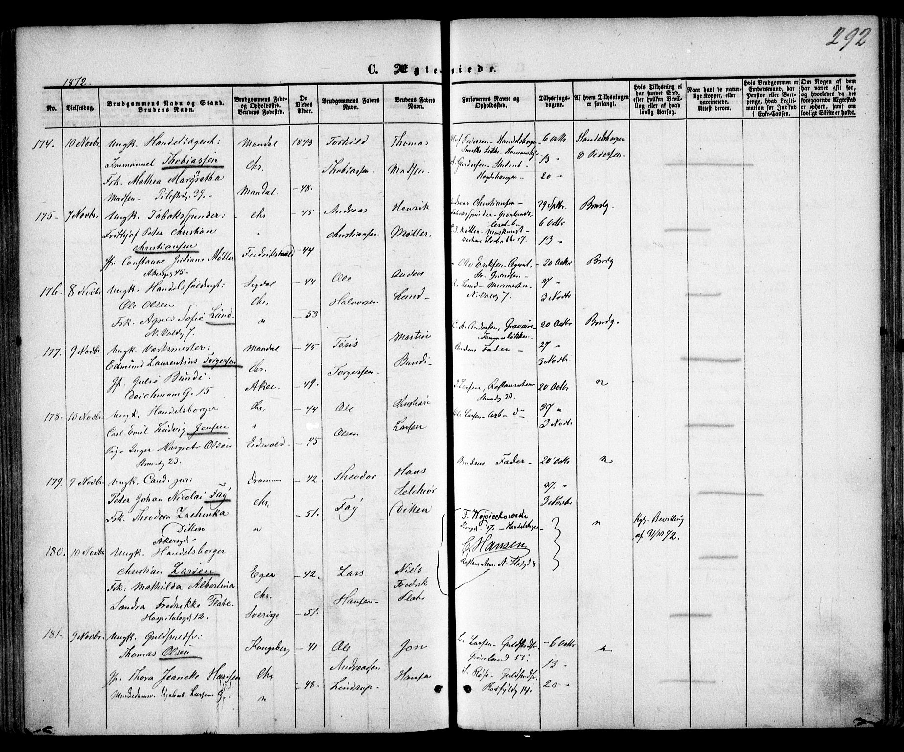 Trefoldighet prestekontor Kirkebøker, SAO/A-10882/F/Fc/L0001: Parish register (official) no. III 1, 1858-1874, p. 292