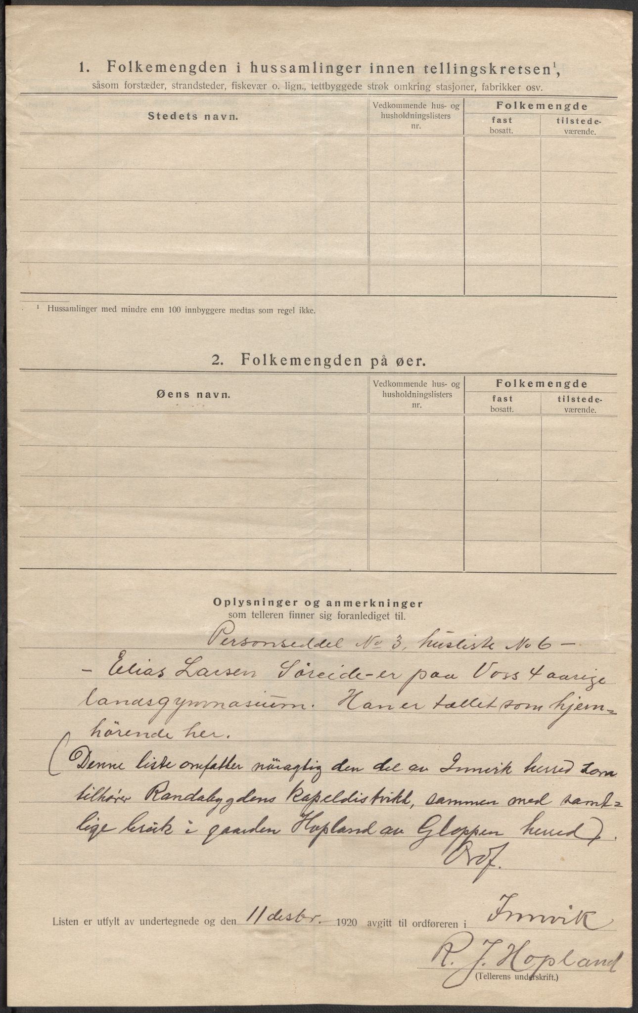 SAB, 1920 census for Innvik, 1920, p. 34