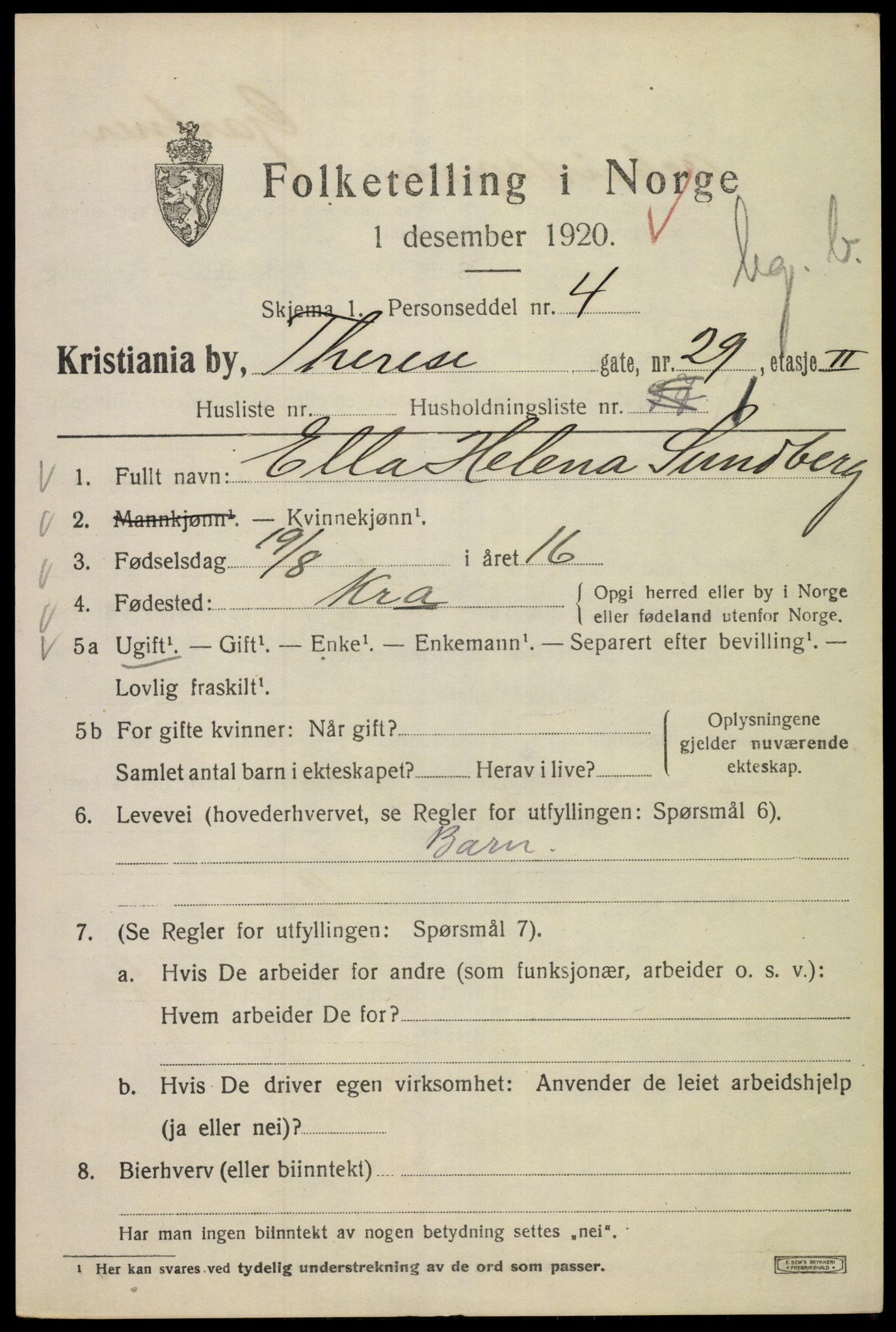 SAO, 1920 census for Kristiania, 1920, p. 569143