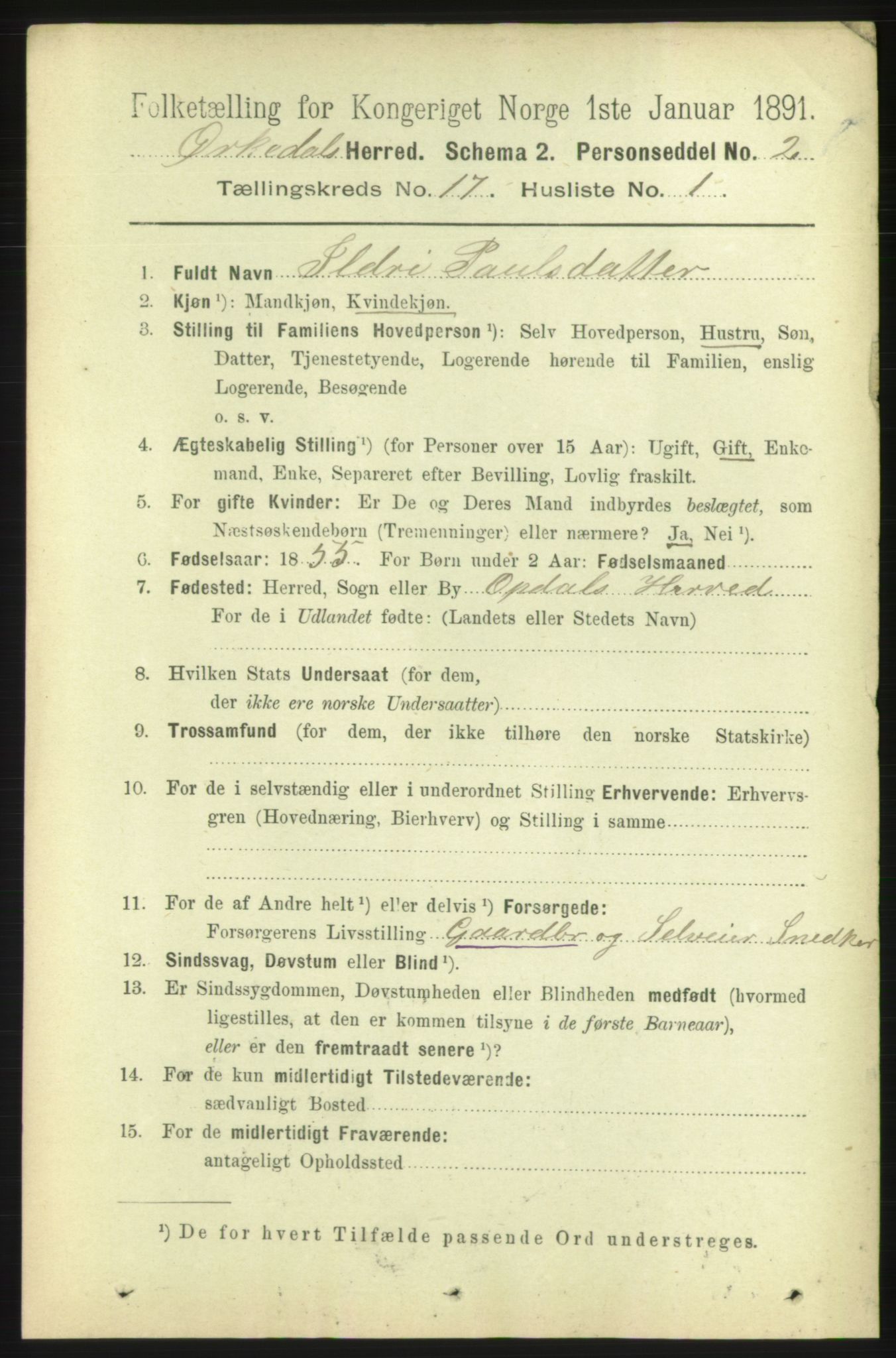 RA, 1891 census for 1638 Orkdal, 1891, p. 7387