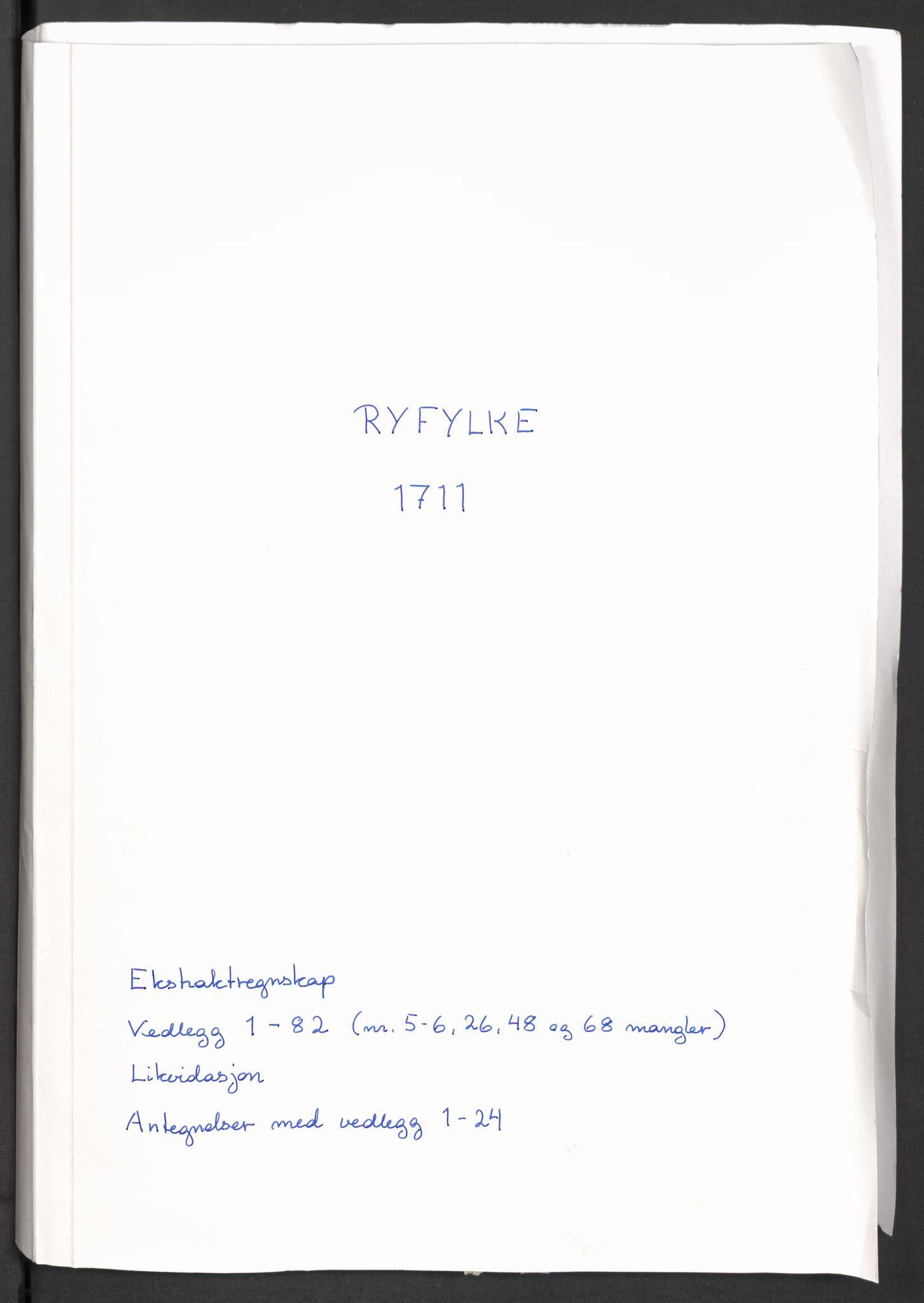 Rentekammeret inntil 1814, Reviderte regnskaper, Fogderegnskap, RA/EA-4092/R47/L2864: Fogderegnskap Ryfylke, 1711, p. 2