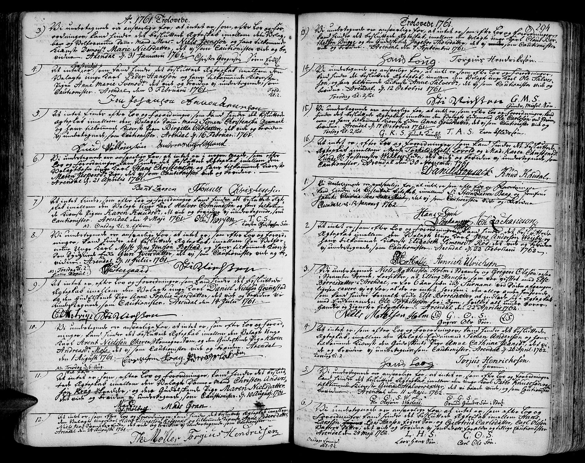 Arendal sokneprestkontor, Trefoldighet, SAK/1111-0040/F/Fa/L0001: Parish register (official) no. A 1, 1703-1815, p. 294