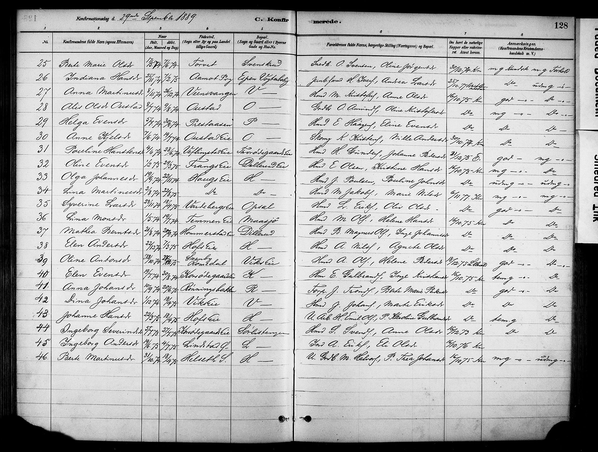 Stange prestekontor, SAH/PREST-002/K/L0018: Parish register (official) no. 18, 1880-1896, p. 128