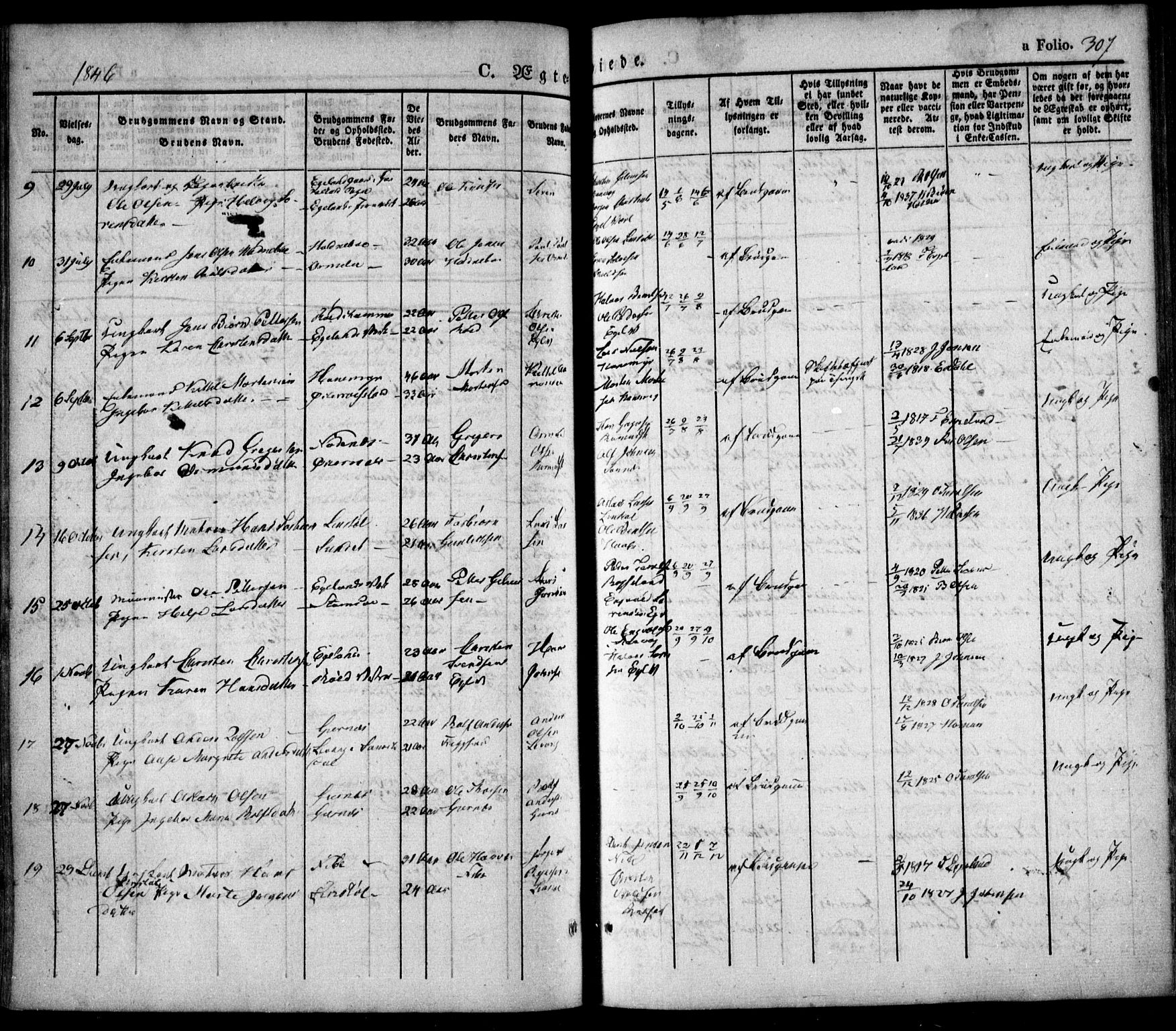 Søndeled sokneprestkontor, SAK/1111-0038/F/Fa/L0002: Parish register (official) no. A 2, 1839-1860, p. 307