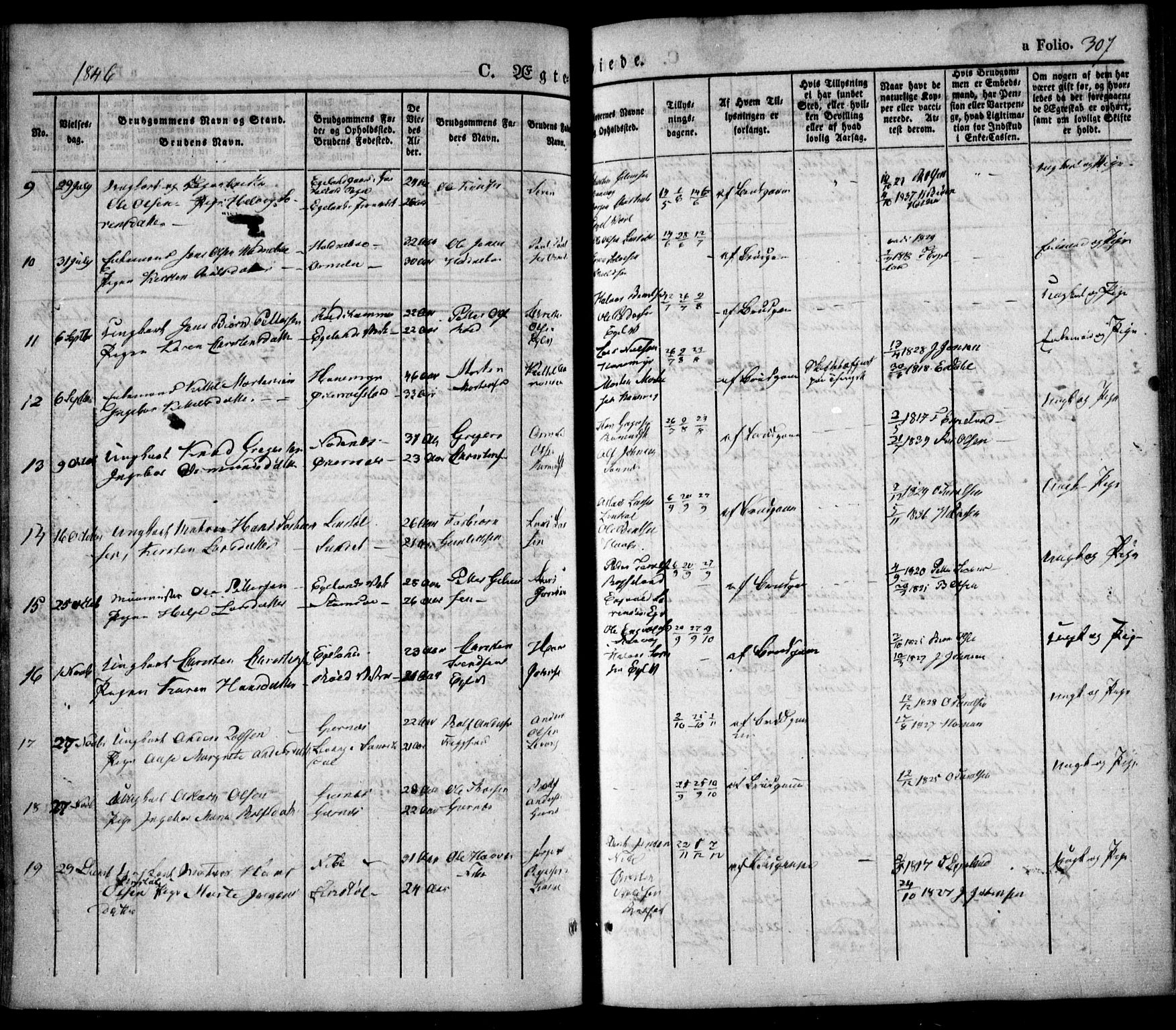 Søndeled sokneprestkontor, AV/SAK-1111-0038/F/Fa/L0002: Parish register (official) no. A 2, 1839-1860, p. 307