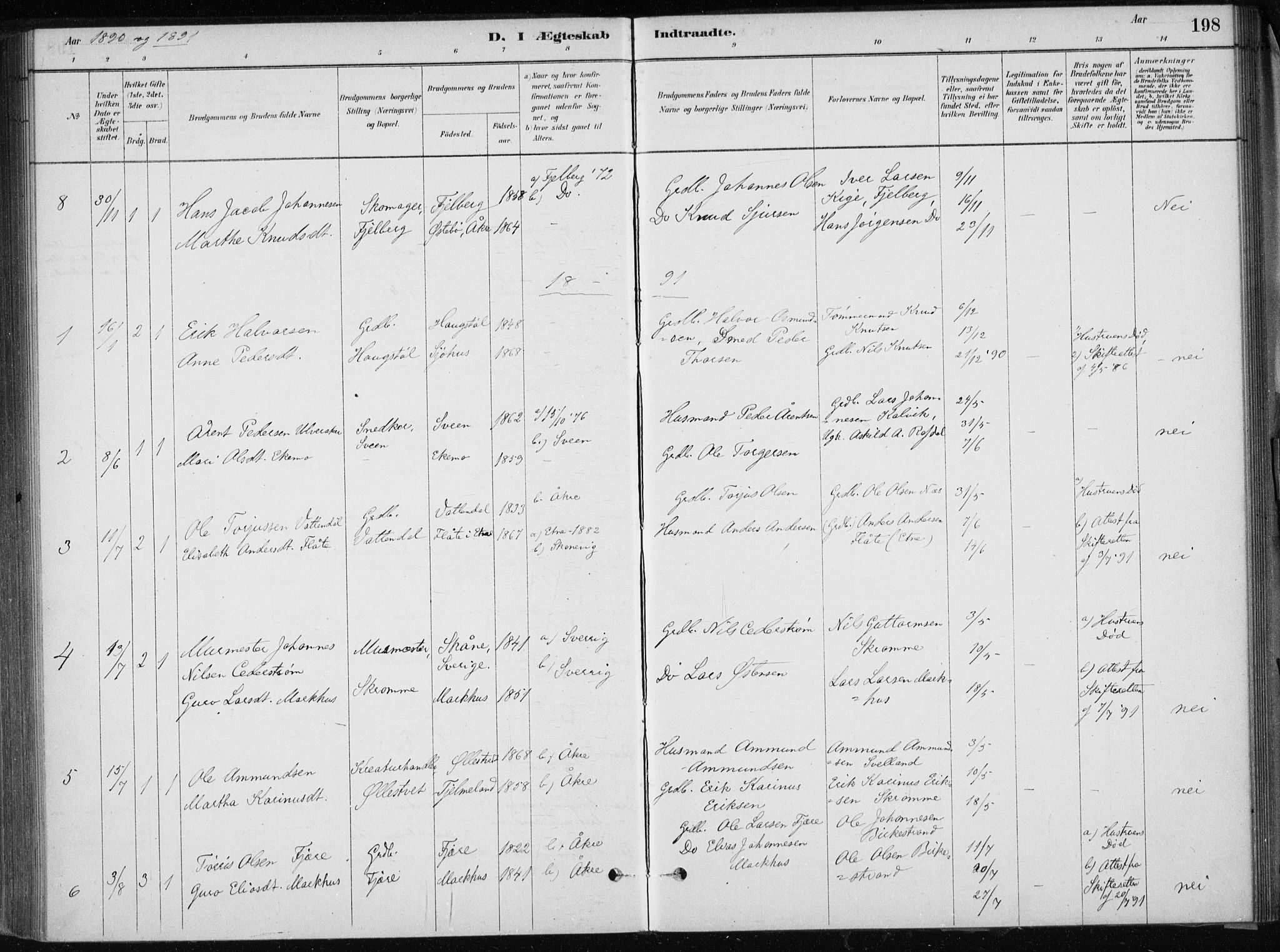 Skånevik sokneprestembete, SAB/A-77801/H/Haa: Parish register (official) no. E  1, 1879-1901, p. 198