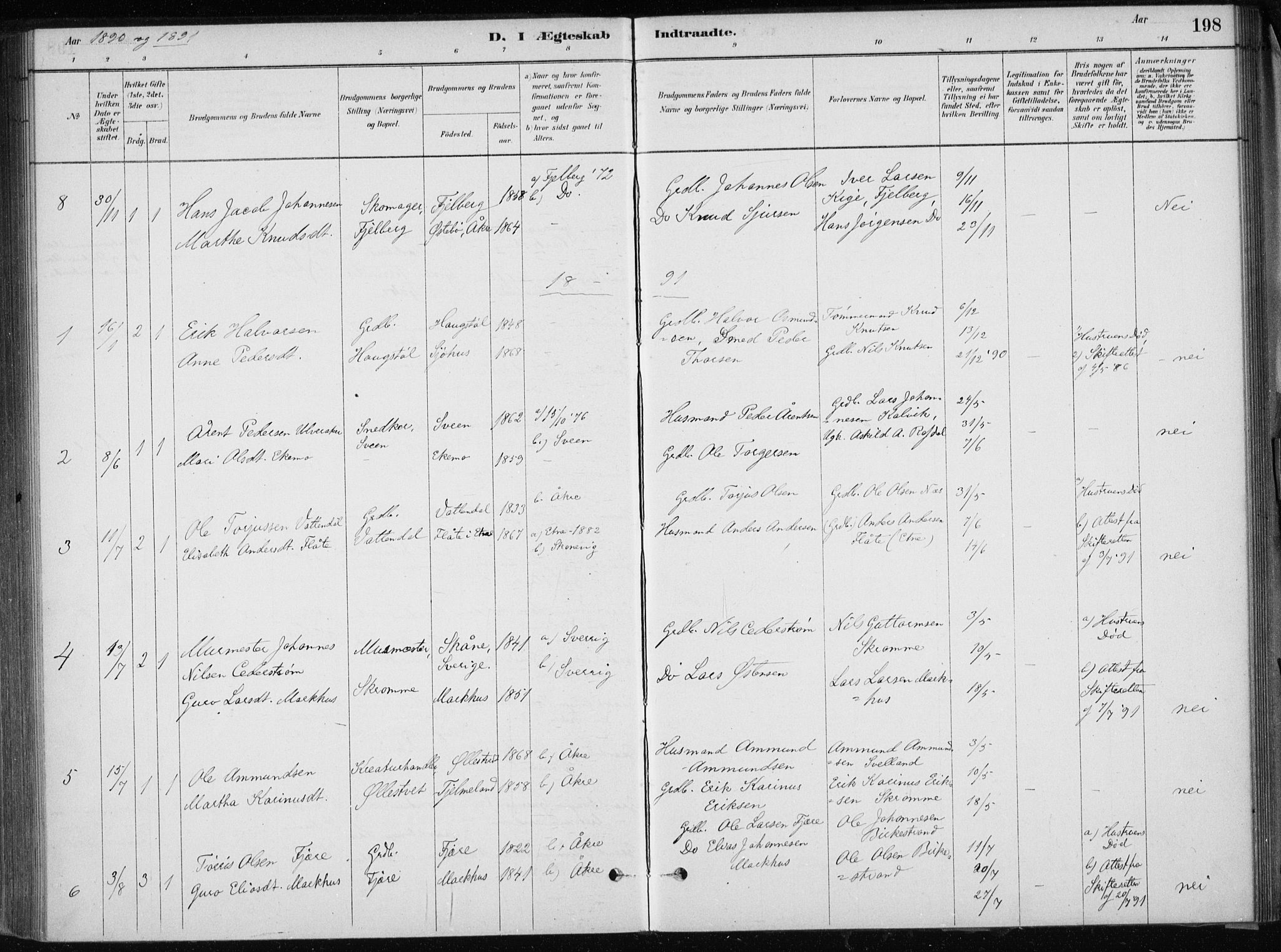 Skånevik sokneprestembete, AV/SAB-A-77801/H/Haa: Parish register (official) no. E  1, 1879-1901, p. 198