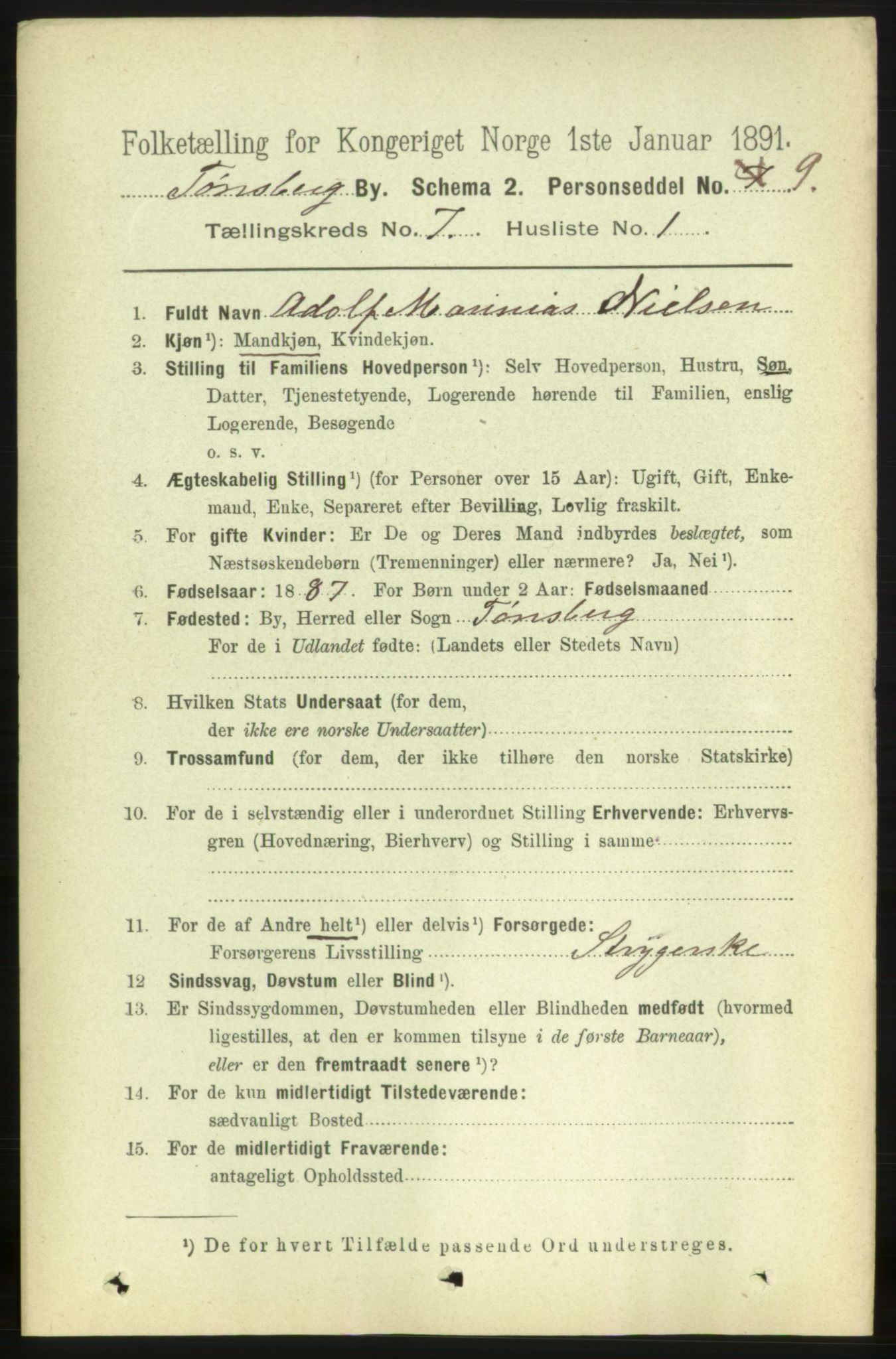 RA, 1891 census for 0705 Tønsberg, 1891, p. 2723