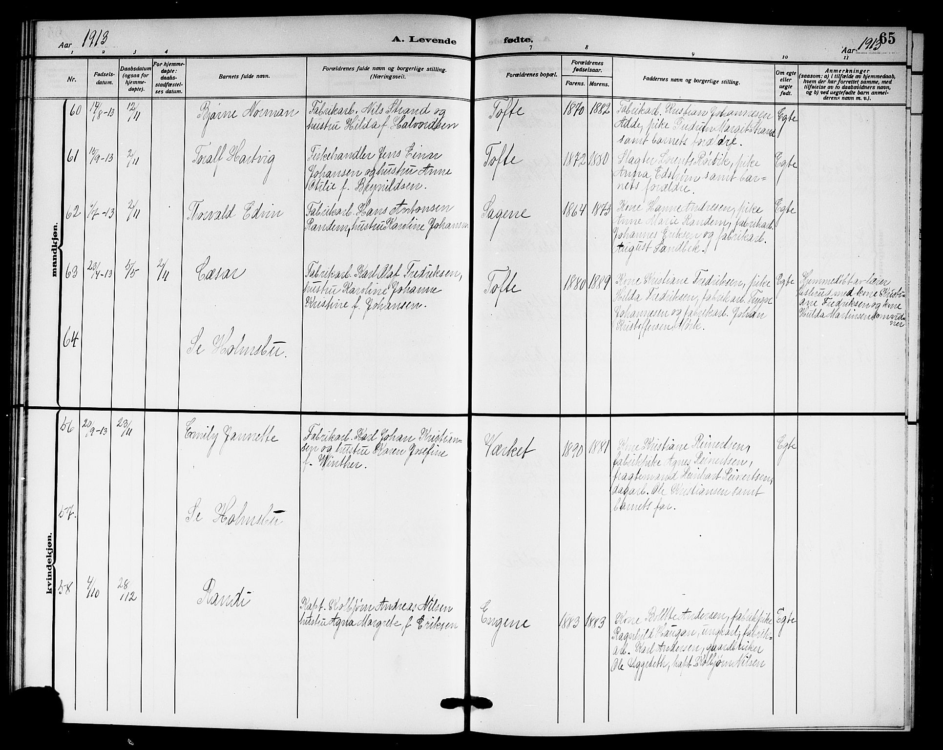 Hurum kirkebøker, AV/SAKO-A-229/G/Ga/L0005: Parish register (copy) no. I 5, 1908-1922, p. 65