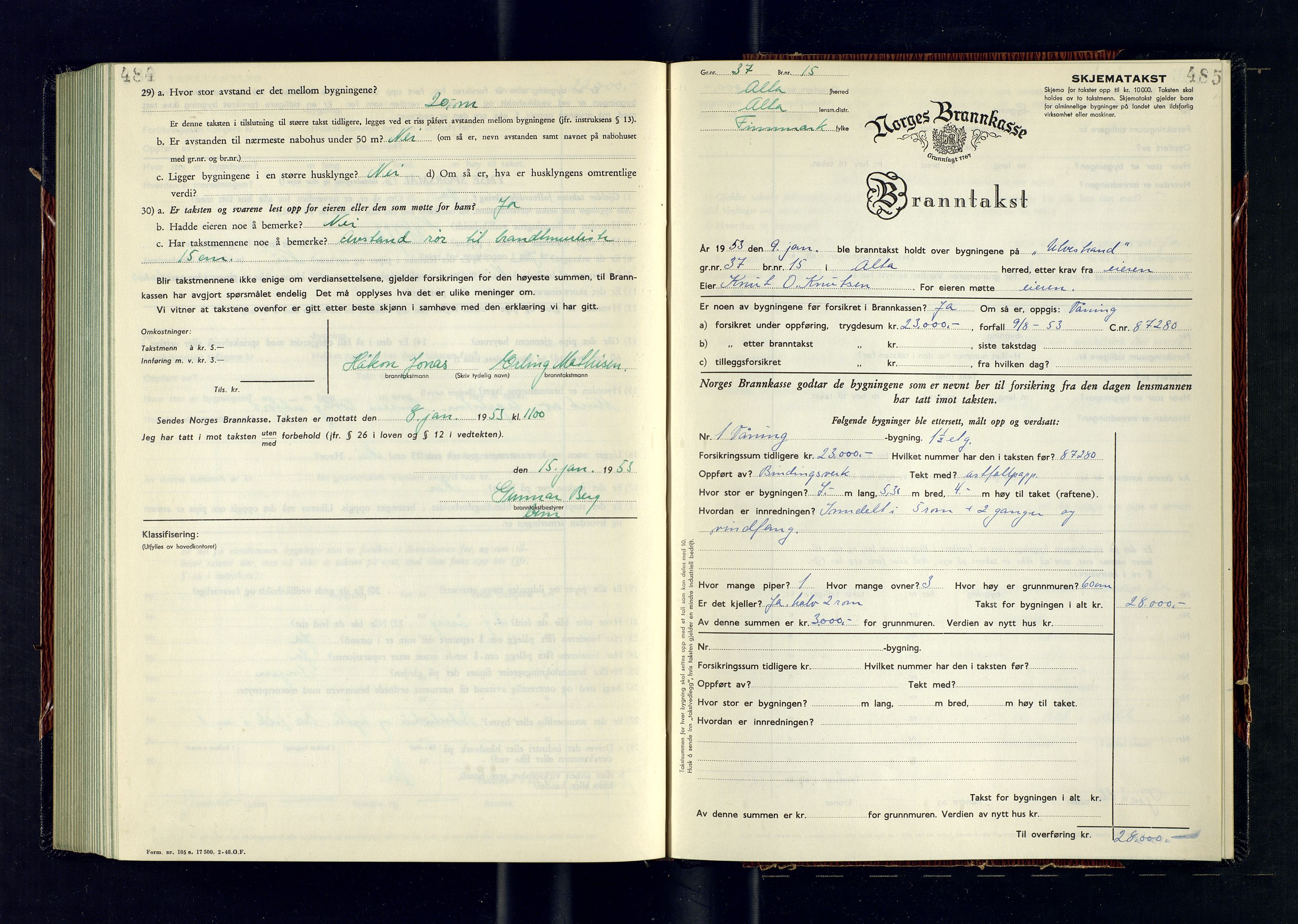 Alta lensmannskontor, AV/SATØ-S-1165/O/Ob/L0184: Branntakstprotokoll, 1950-1953, p. 484-485