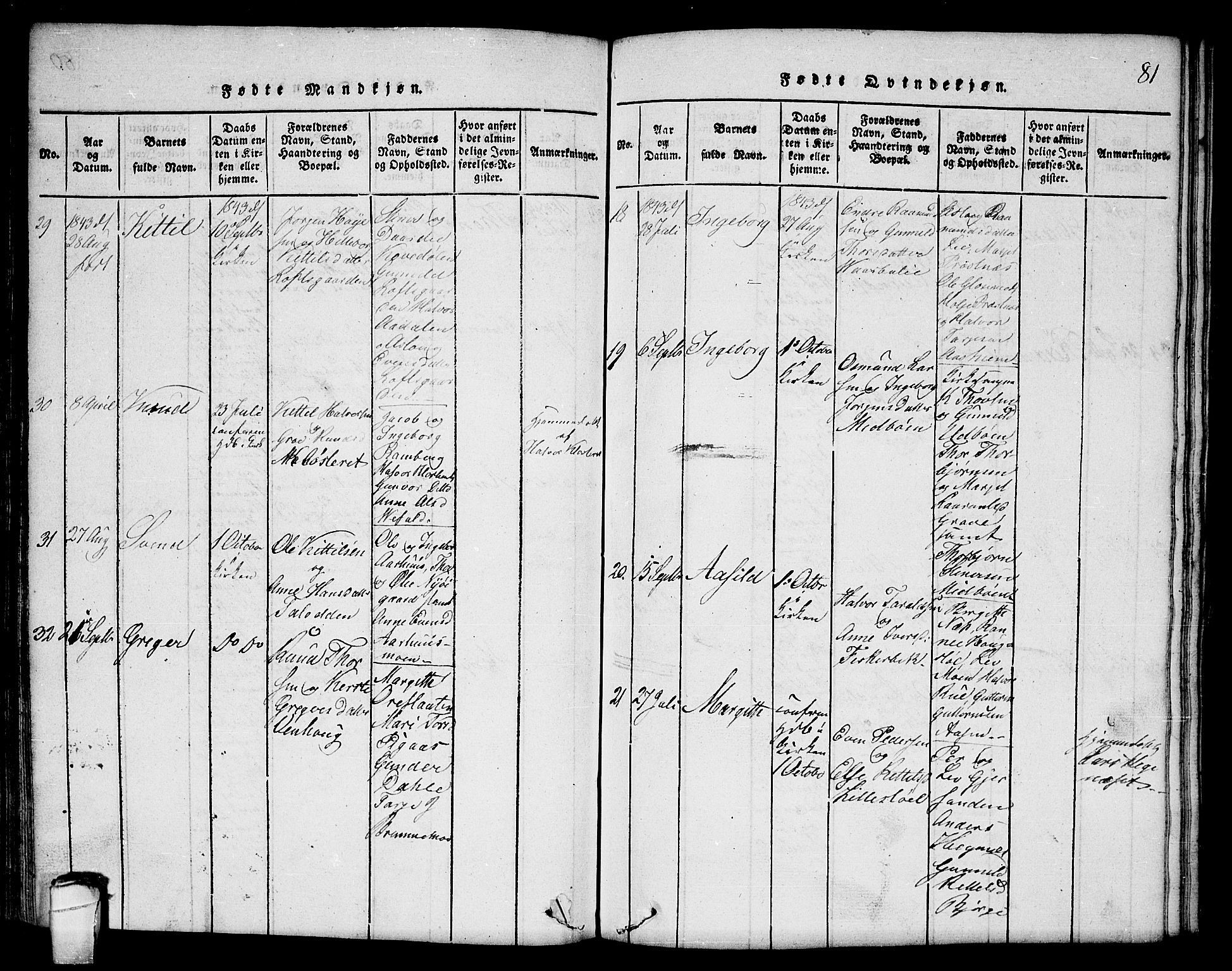 Seljord kirkebøker, AV/SAKO-A-20/F/Fc/L0001: Parish register (official) no. III 1, 1815-1831, p. 81