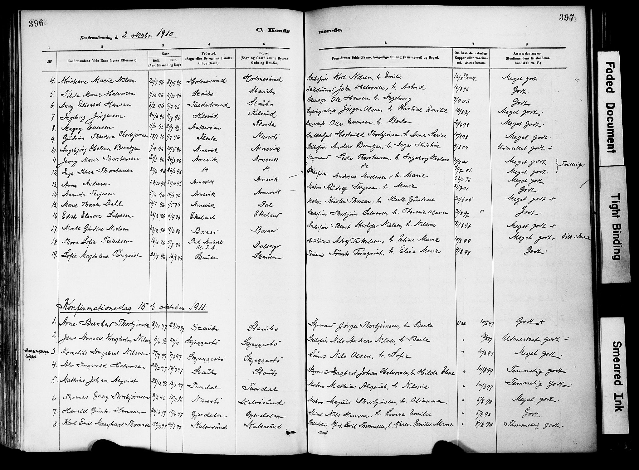Dypvåg sokneprestkontor, SAK/1111-0007/F/Fa/Fab/L0001: Parish register (official) no. A 1, 1885-1912, p. 396-397