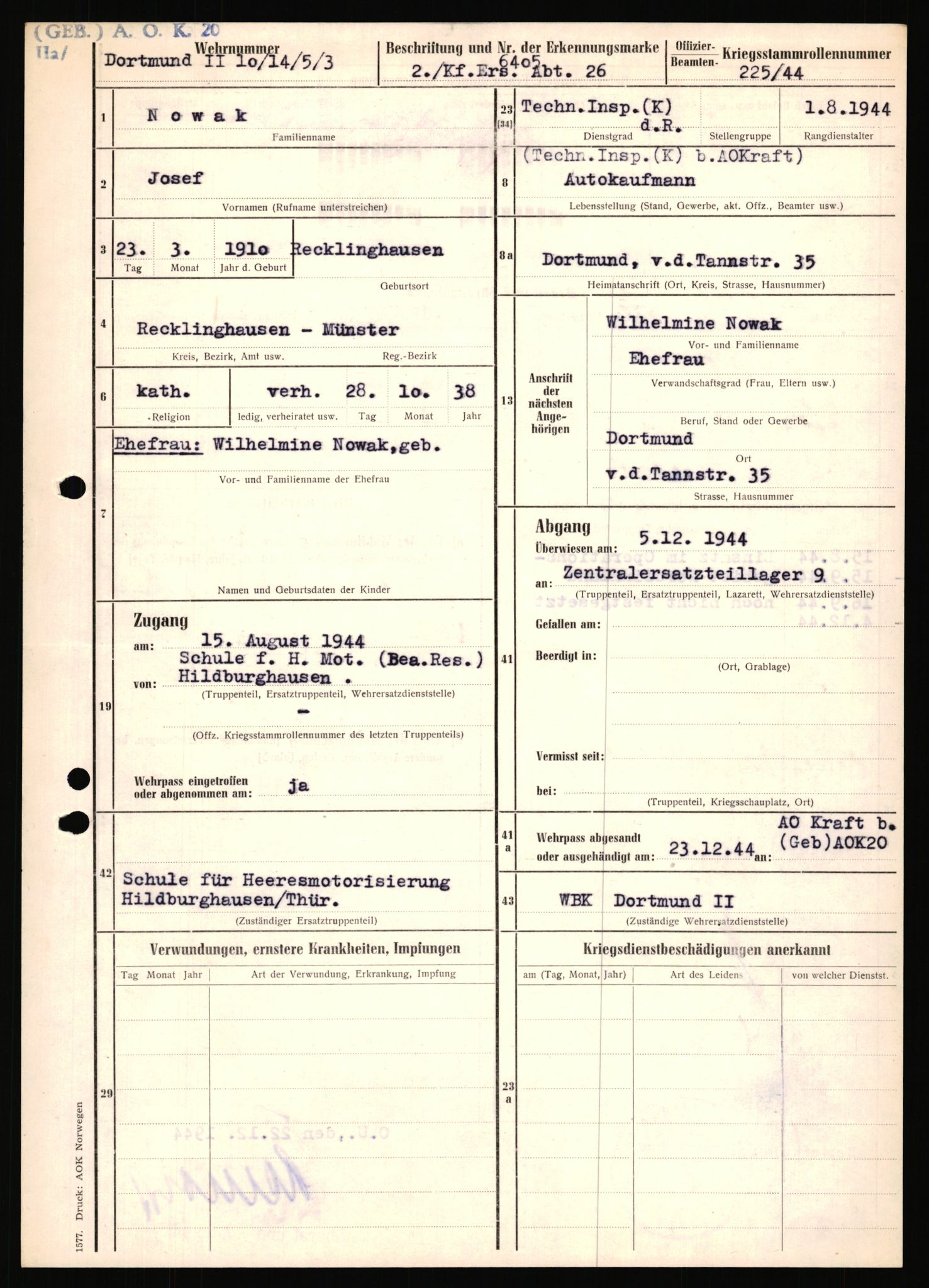 Forsvarets Overkommando. 2 kontor. Arkiv 11.4. Spredte tyske arkivsaker, AV/RA-RAFA-7031/D/Dar/Dara/L0018: Personalbøker, 1940-1945, p. 1189