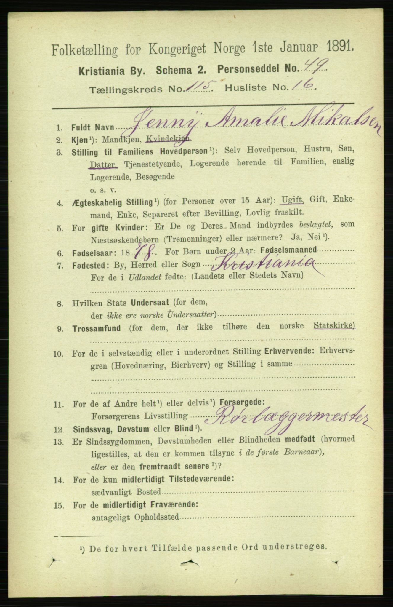 RA, 1891 census for 0301 Kristiania, 1891, p. 62304