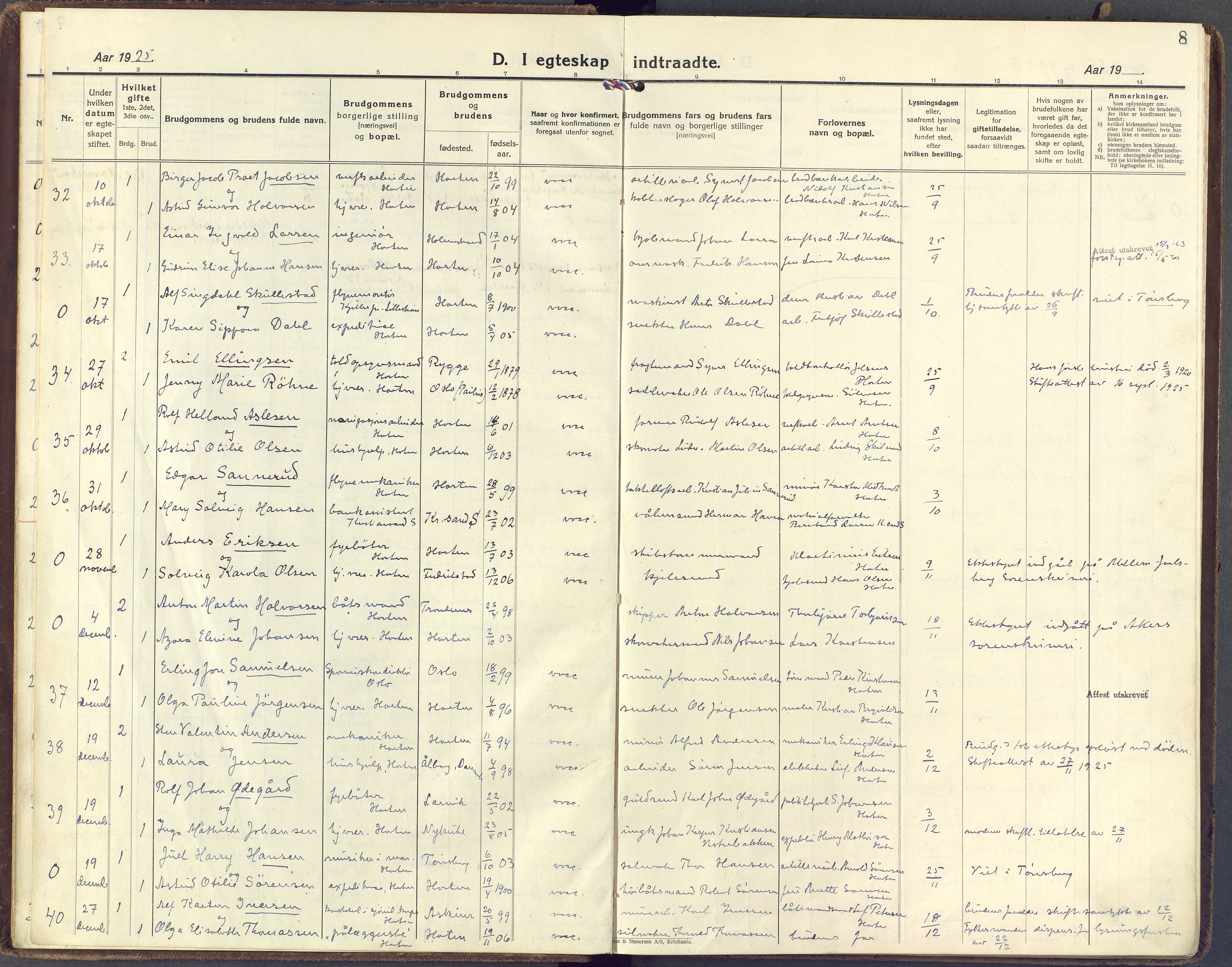 Horten kirkebøker, AV/SAKO-A-348/F/Fa/L0009: Parish register (official) no. 9, 1925-1936, p. 8