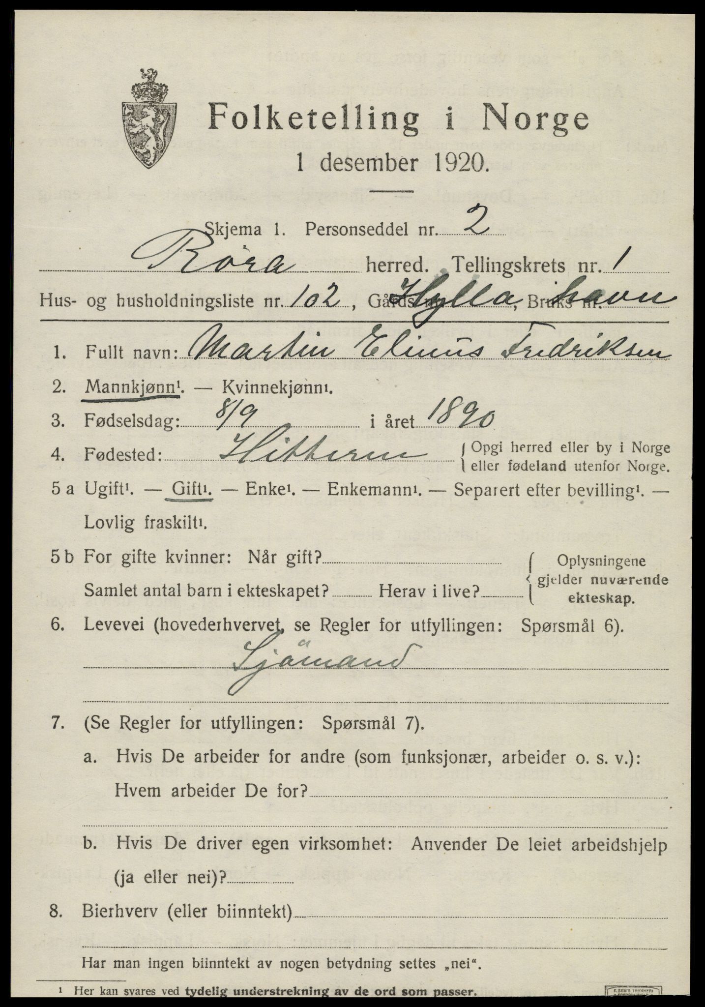 SAT, 1920 census for Røra, 1920, p. 1497