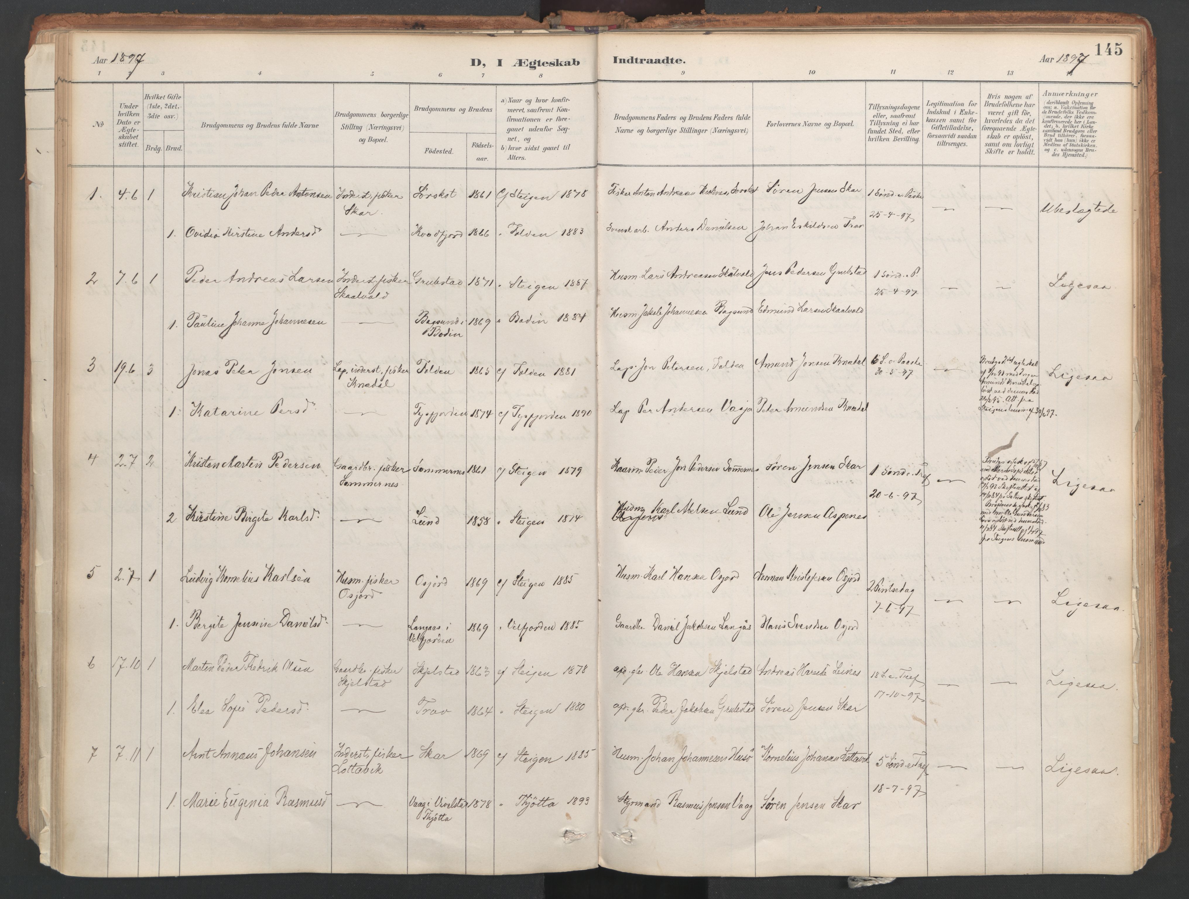 Ministerialprotokoller, klokkerbøker og fødselsregistre - Nordland, AV/SAT-A-1459/857/L0822: Parish register (official) no. 857A02, 1890-1917, p. 145