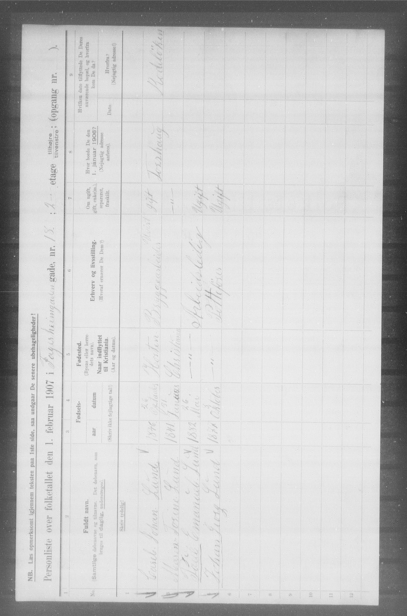 OBA, Municipal Census 1907 for Kristiania, 1907, p. 11700