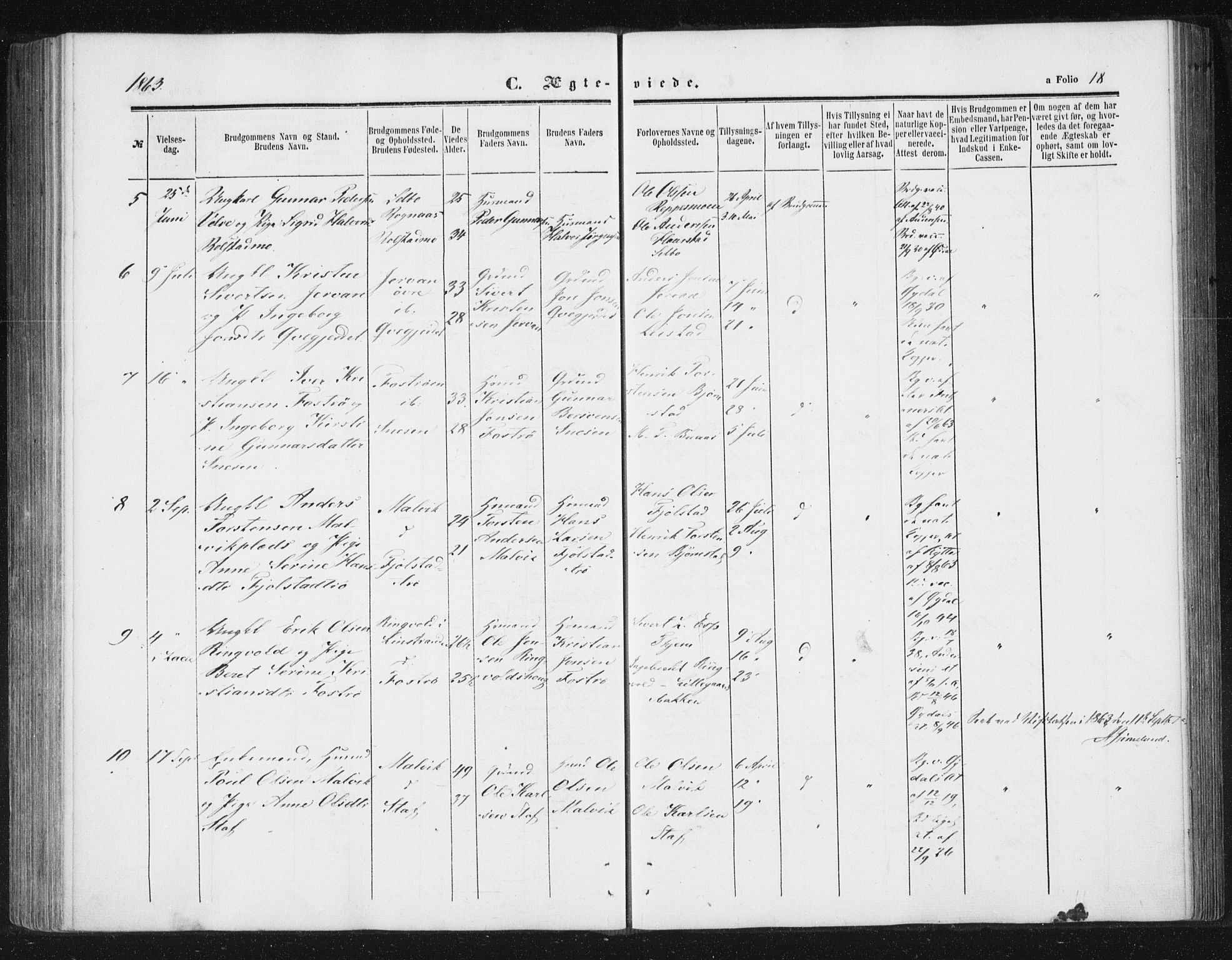 Ministerialprotokoller, klokkerbøker og fødselsregistre - Sør-Trøndelag, SAT/A-1456/616/L0408: Parish register (official) no. 616A05, 1857-1865, p. 18