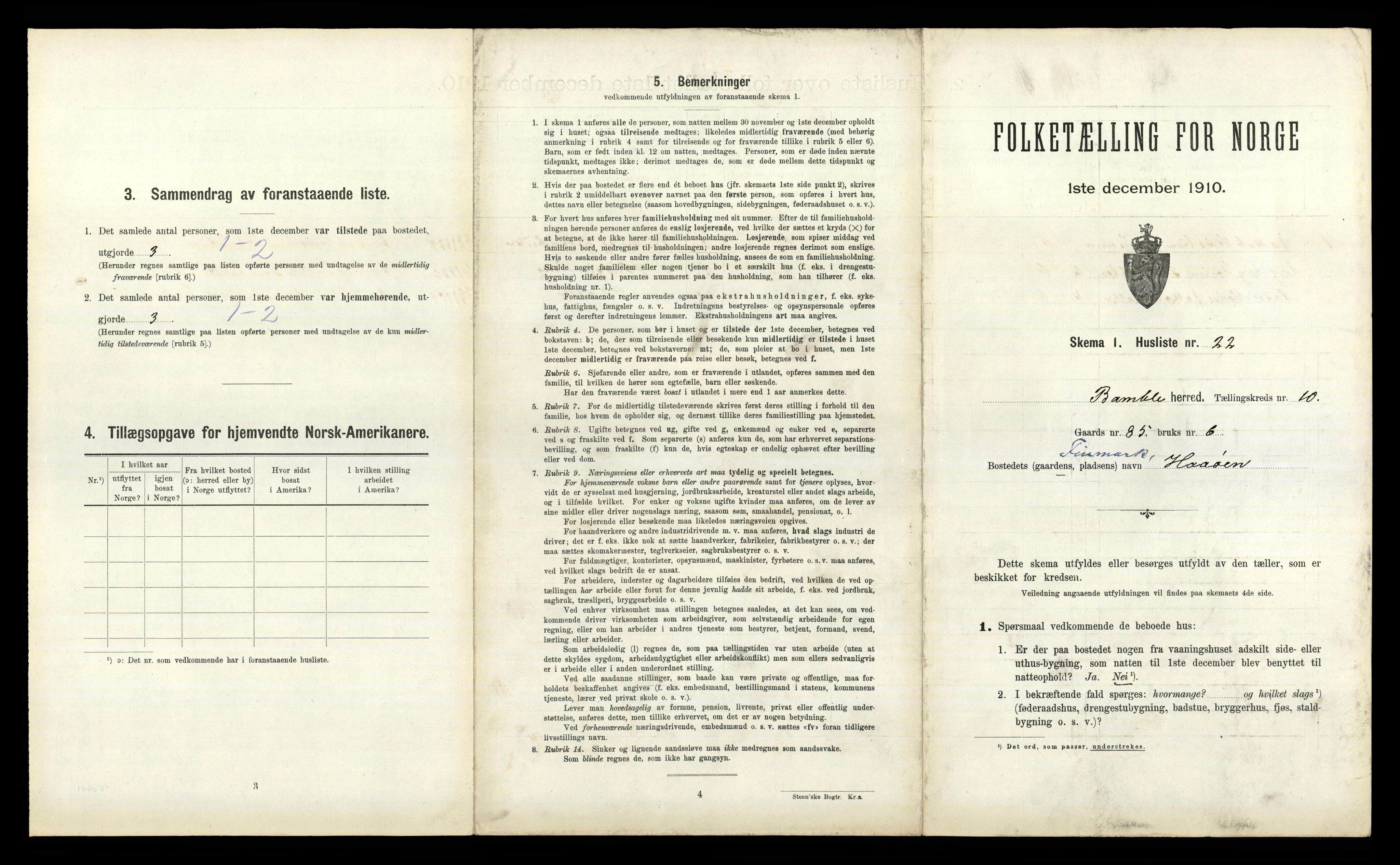 RA, 1910 census for Bamble, 1910, p. 1376