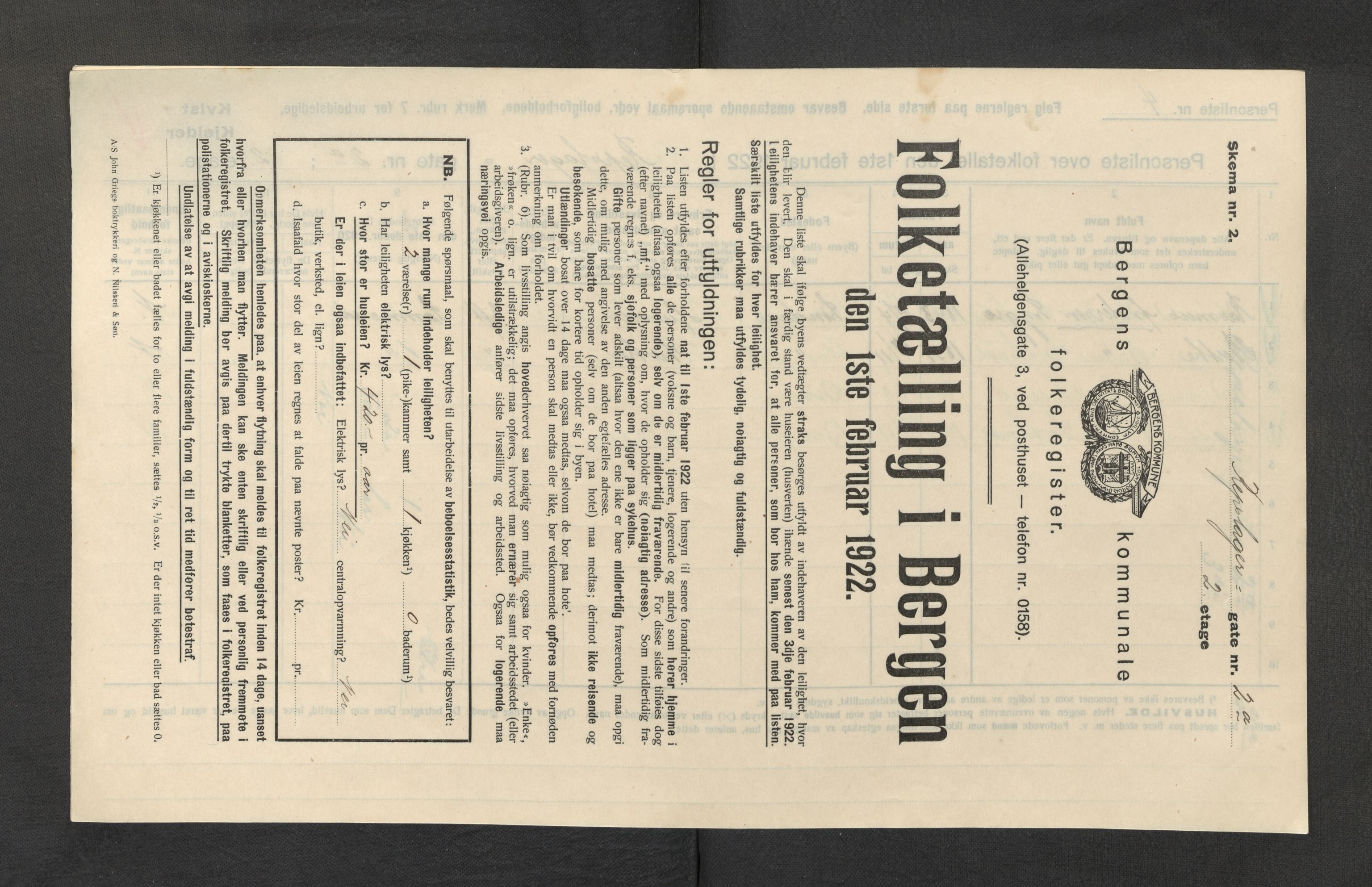 SAB, Municipal Census 1922 for Bergen, 1922, p. 32364