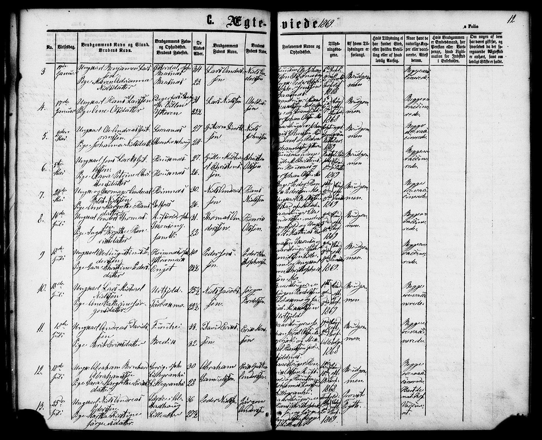 Ministerialprotokoller, klokkerbøker og fødselsregistre - Nordland, AV/SAT-A-1459/827/L0395: Parish register (official) no. 827A07, 1864-1886, p. 12