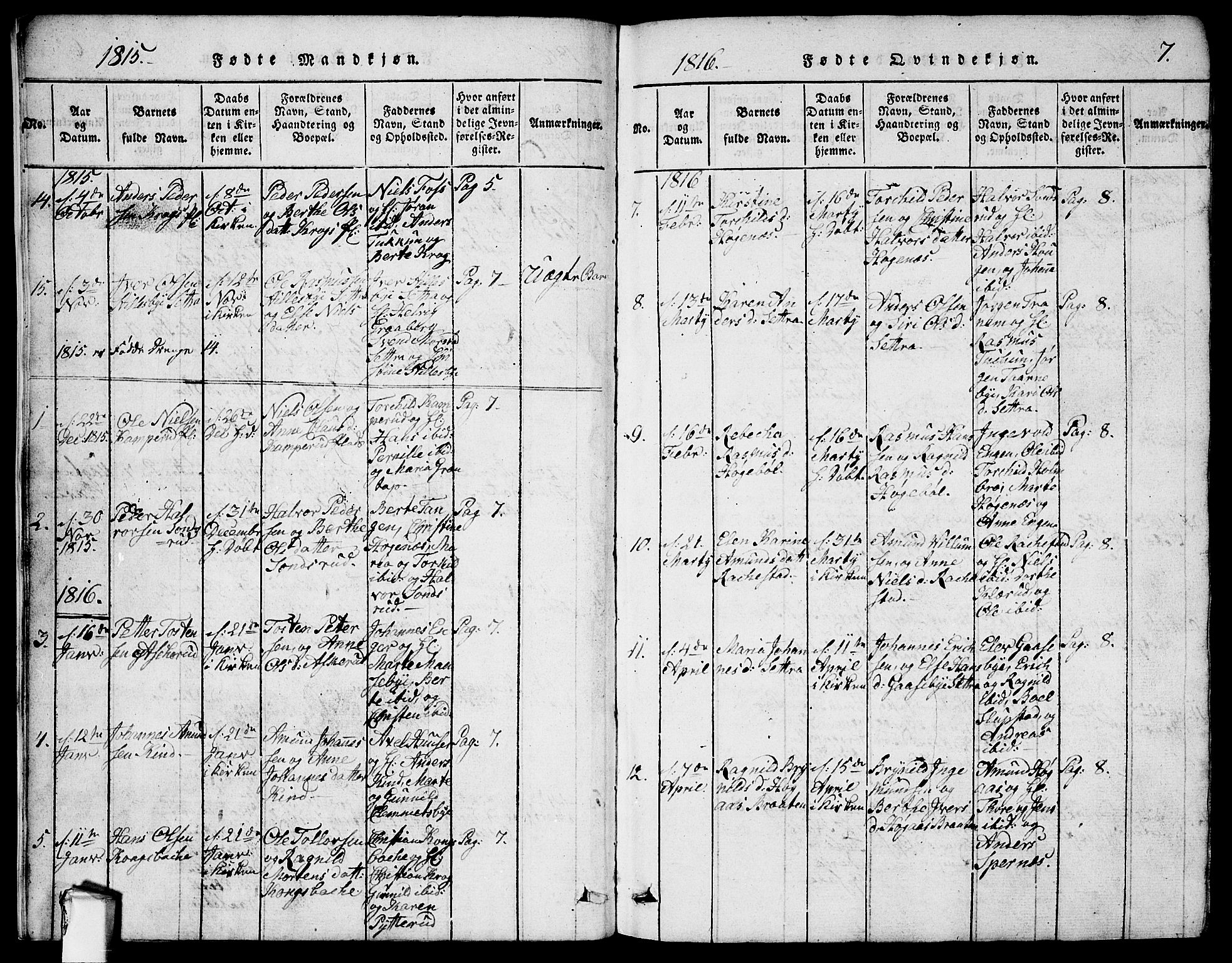 Rødenes prestekontor Kirkebøker, AV/SAO-A-2005/G/Ga/L0001: Parish register (copy) no.  I 1, 1814-1841, p. 7